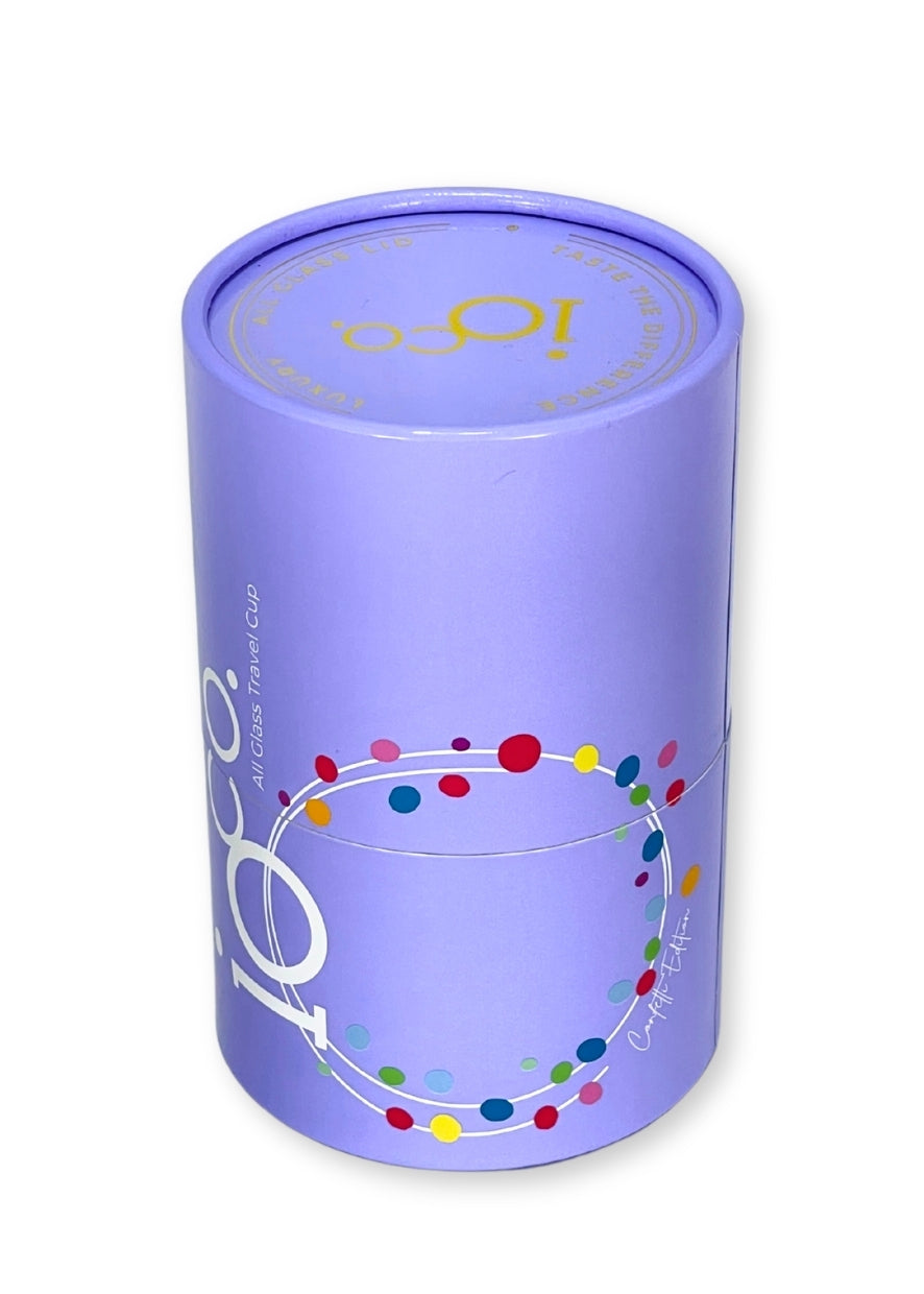 IOco 8oz Reusable Glass Coffee Travel Cup - Confetti EDITION Lavender