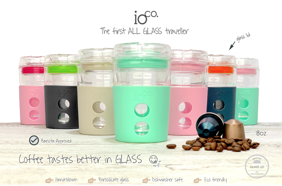 IOco 8oz Reusable Glass Coffee Travel Cup - Confetti EDITION Lavender
