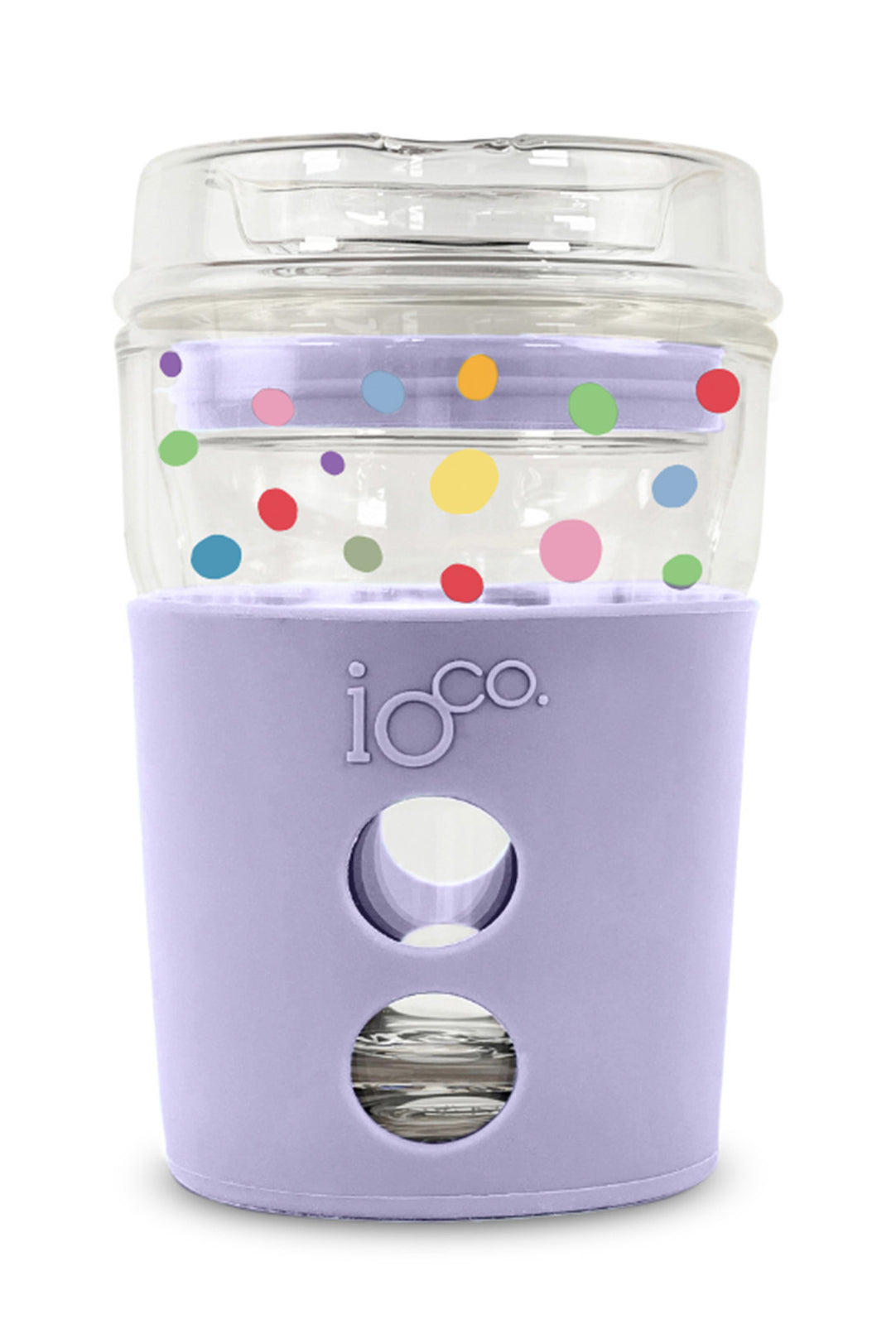 IOco 8oz Reusable Glass Coffee Travel Cup - Confetti EDITION Lavender