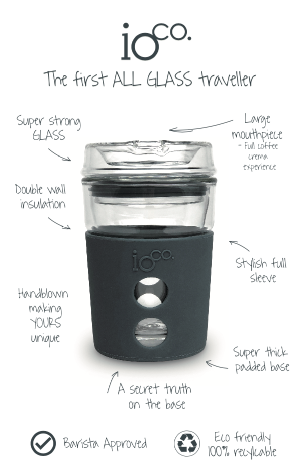 IOco 8oz Reusable Glass Coffee Travel Cup - LOVE Edition Red