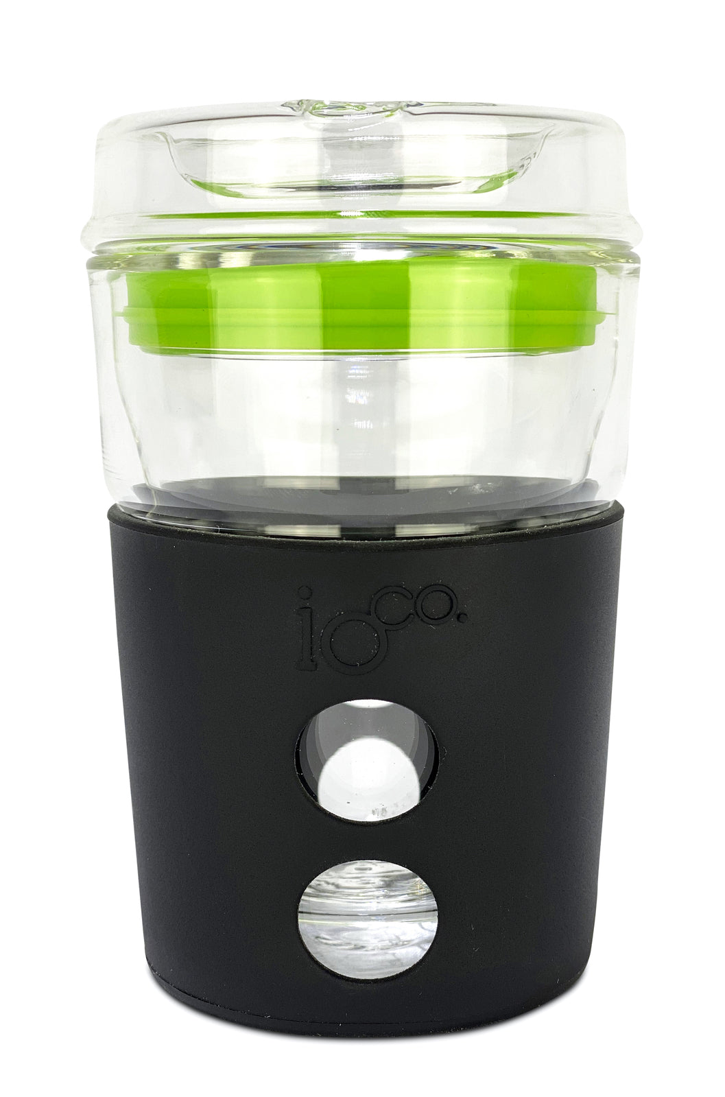 IOco 8oz Reusable Glass Coffee Travel Cup - Black Night Apple Green Seal