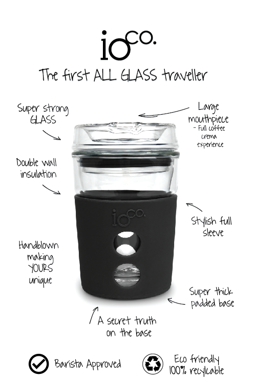 IOco 8oz Reusable Glass Coffee Travel Cup - Black Night Apple Green Seal