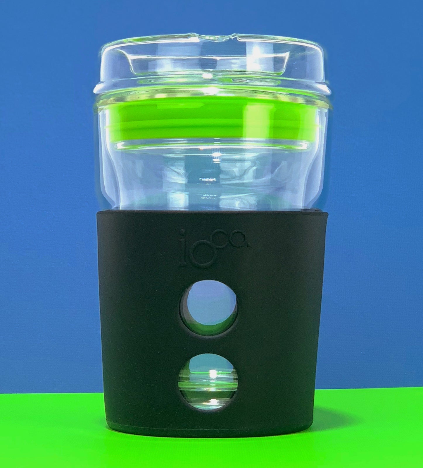 IOco 8oz Reusable Glass Coffee Travel Cup - Black Night Apple Green Seal