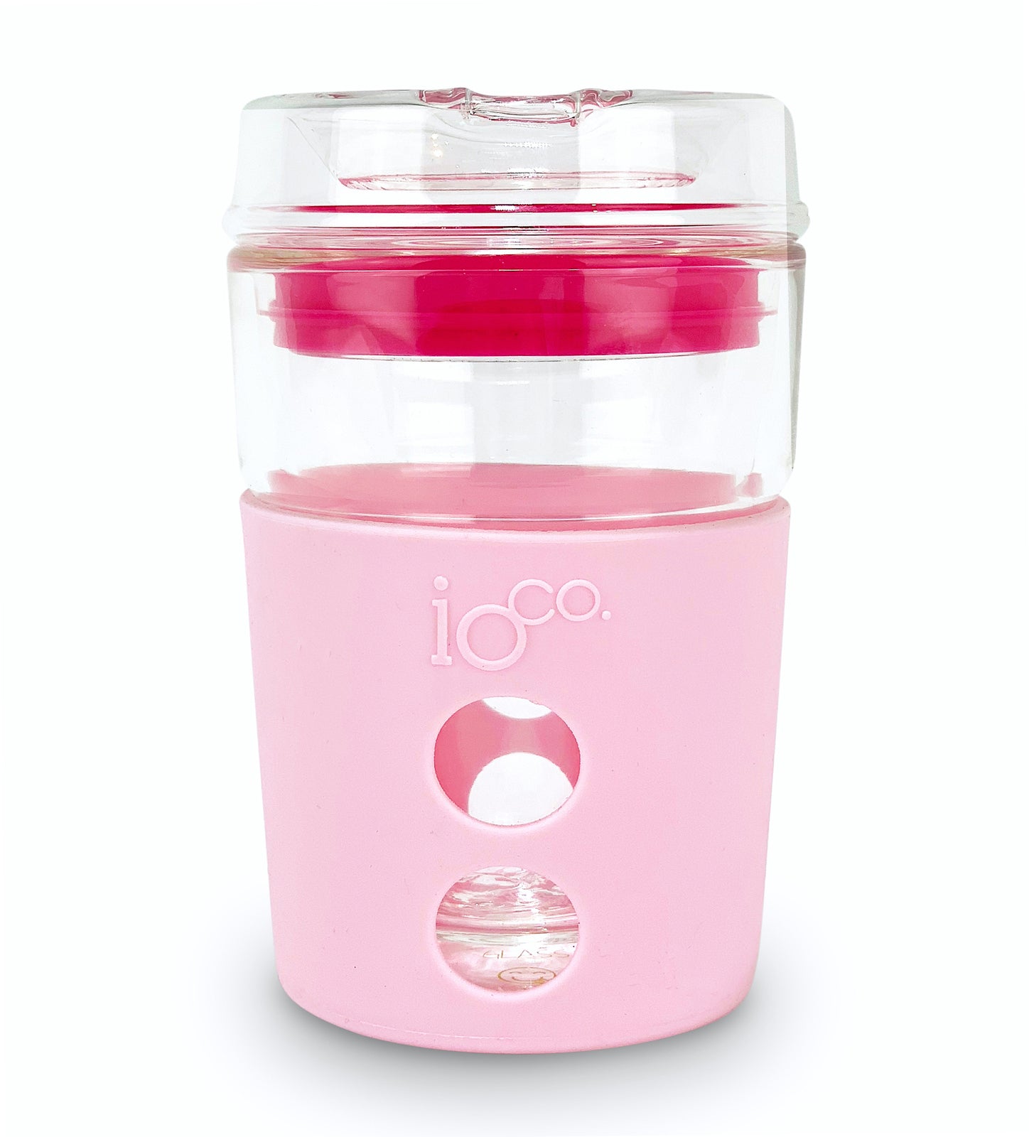 IOco 8oz Reusable Glass Coffee Travel Cup - Sweet Marshmallow Hot Pink Seal