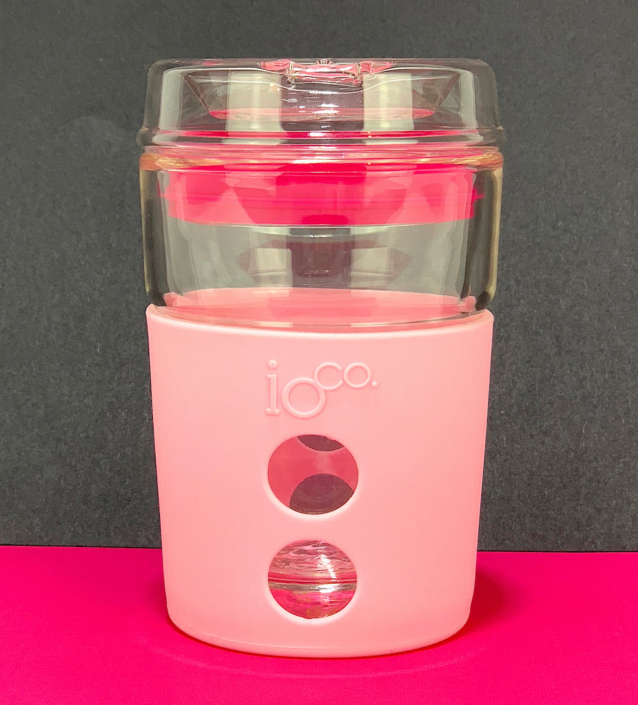 IOco 8oz Reusable Glass Coffee Travel Cup - Sweet Marshmallow Hot Pink Seal