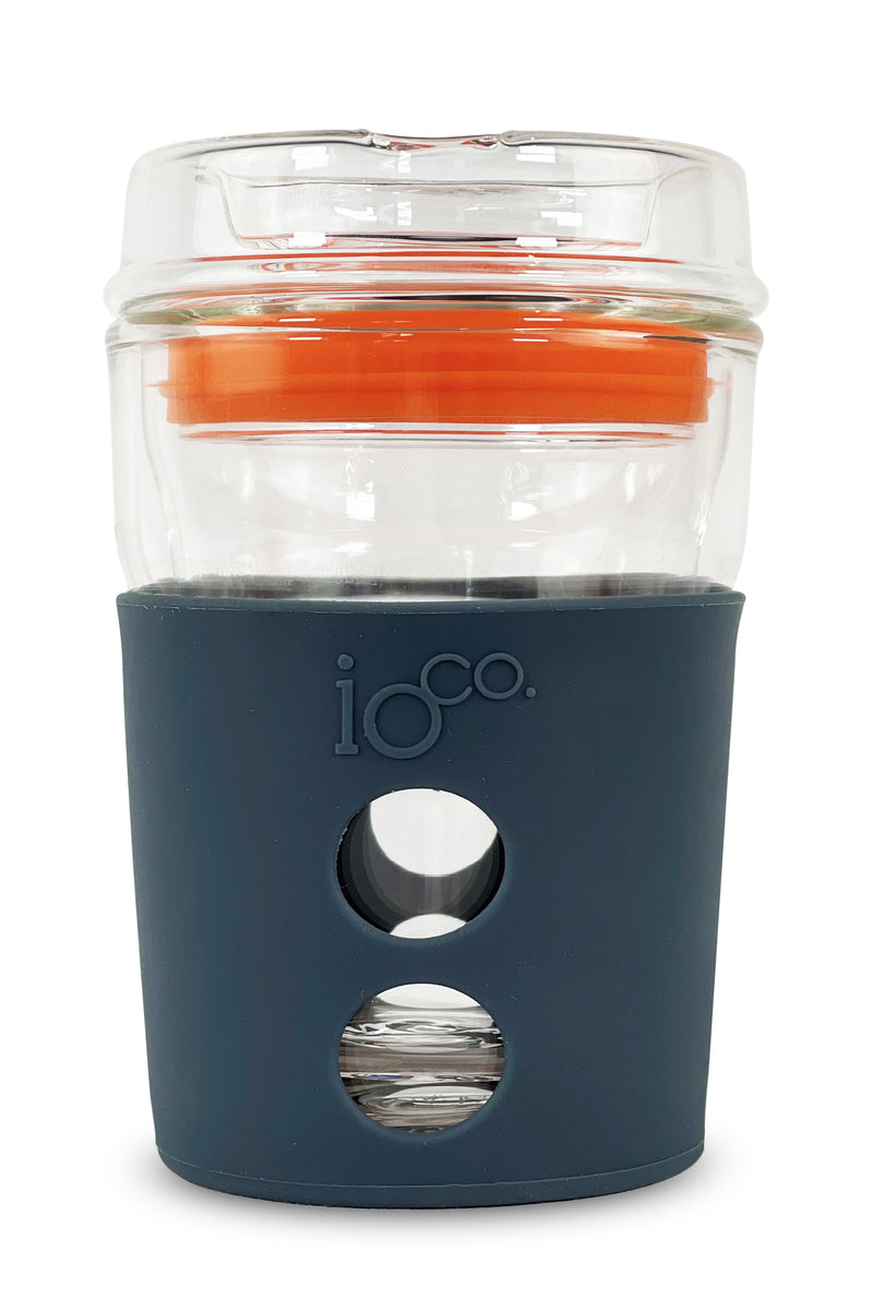 IOco 8oz Reusable Glass Coffee Travel Cup - Denim Kumquat Orange Seal