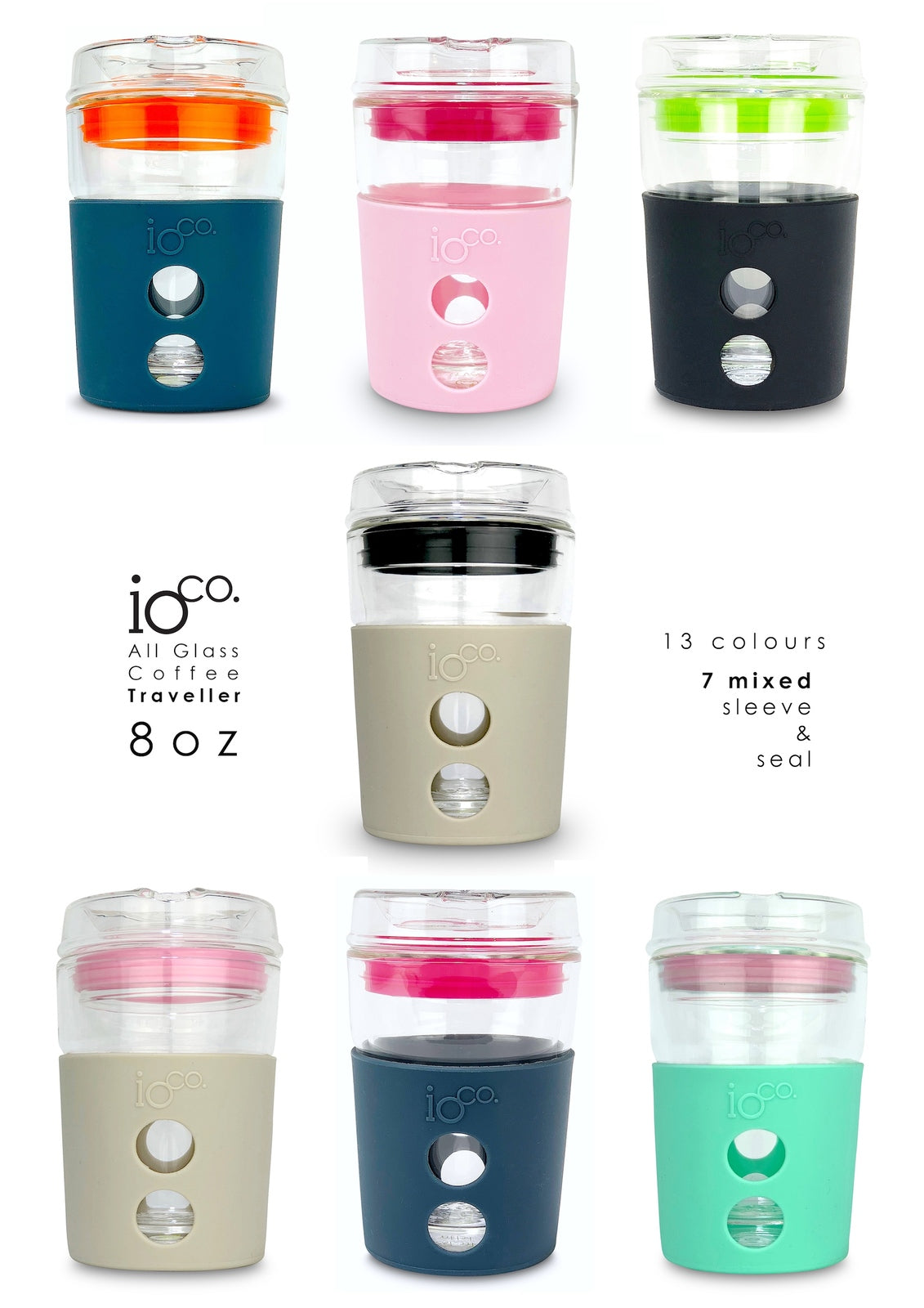 IOco 8oz Reusable Glass Coffee Travel Cup - Denim Kumquat Orange Seal