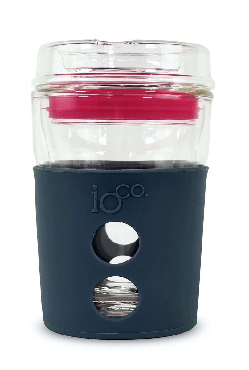 IOco 8oz Reusable Glass Coffee Travel Cup - Denim Hot Pink Seal
