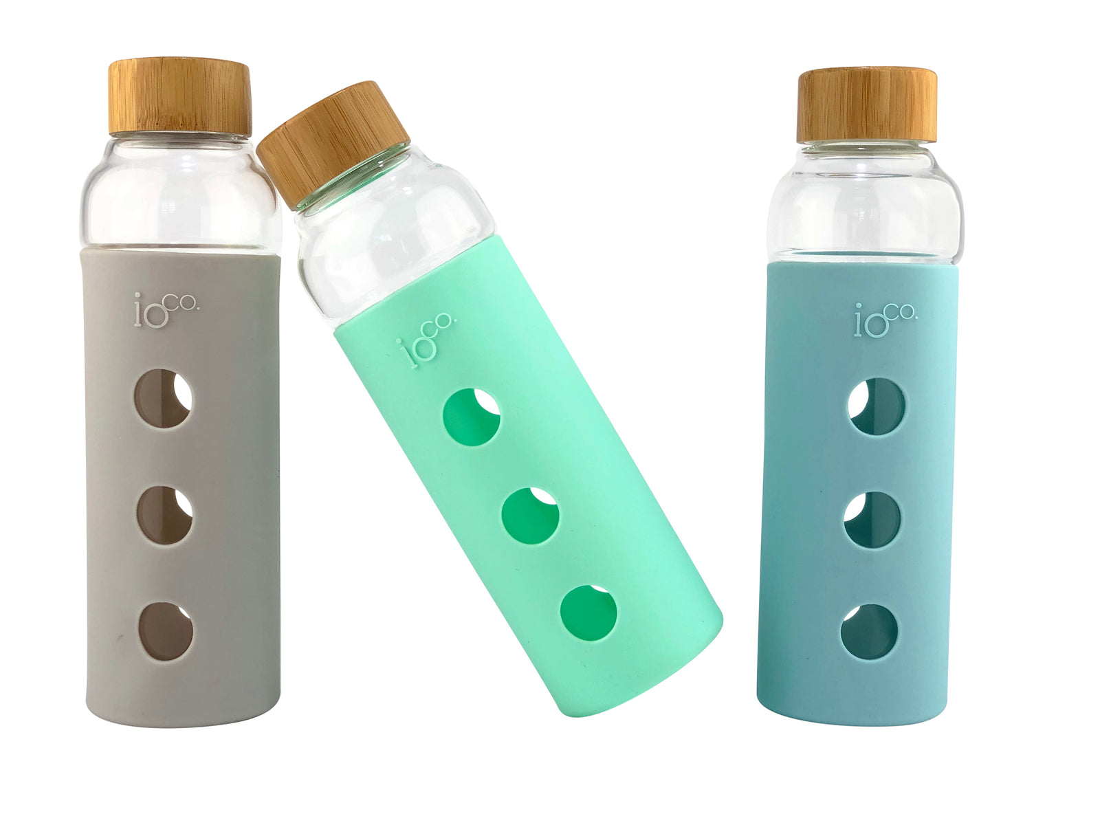 IOco Glass Water Bottle with Bamboo Lid - Ocean