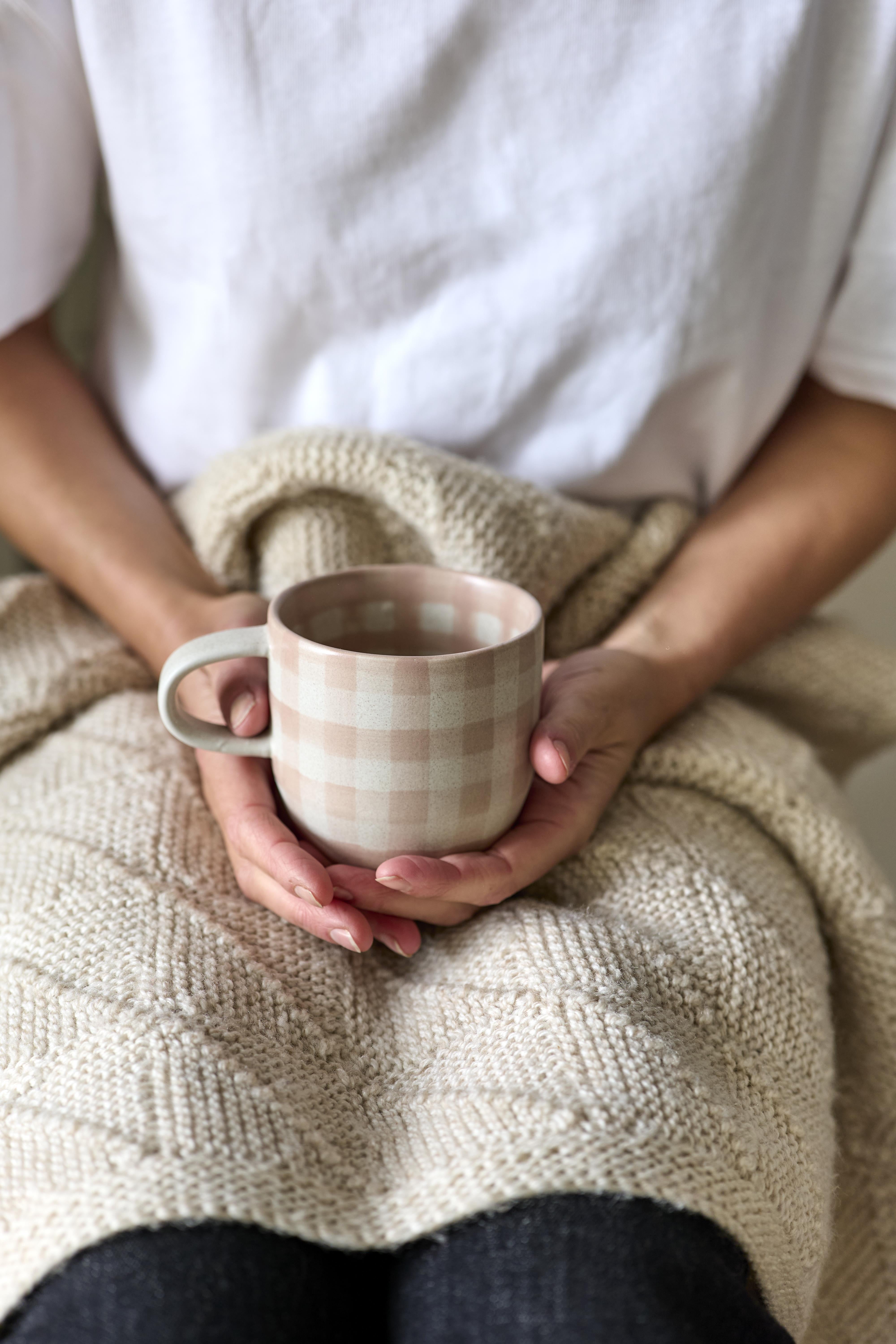 Robert Gordon Cat's Pyjamas Mug Single - Soft Terracotta Check