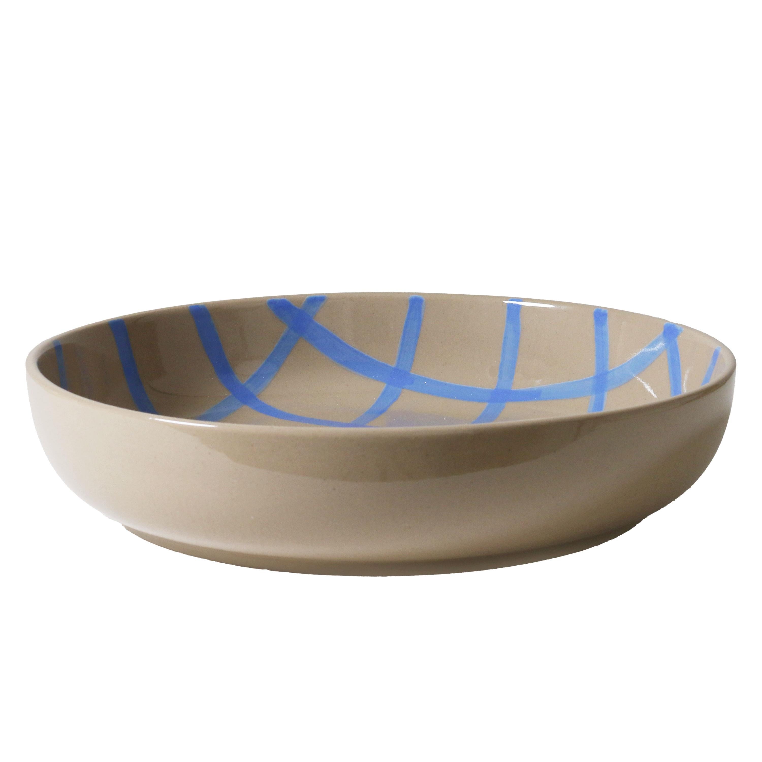 Robert Gordon Coastal Junction Salad Bowl 28cm - Stone with Blue Handbrush