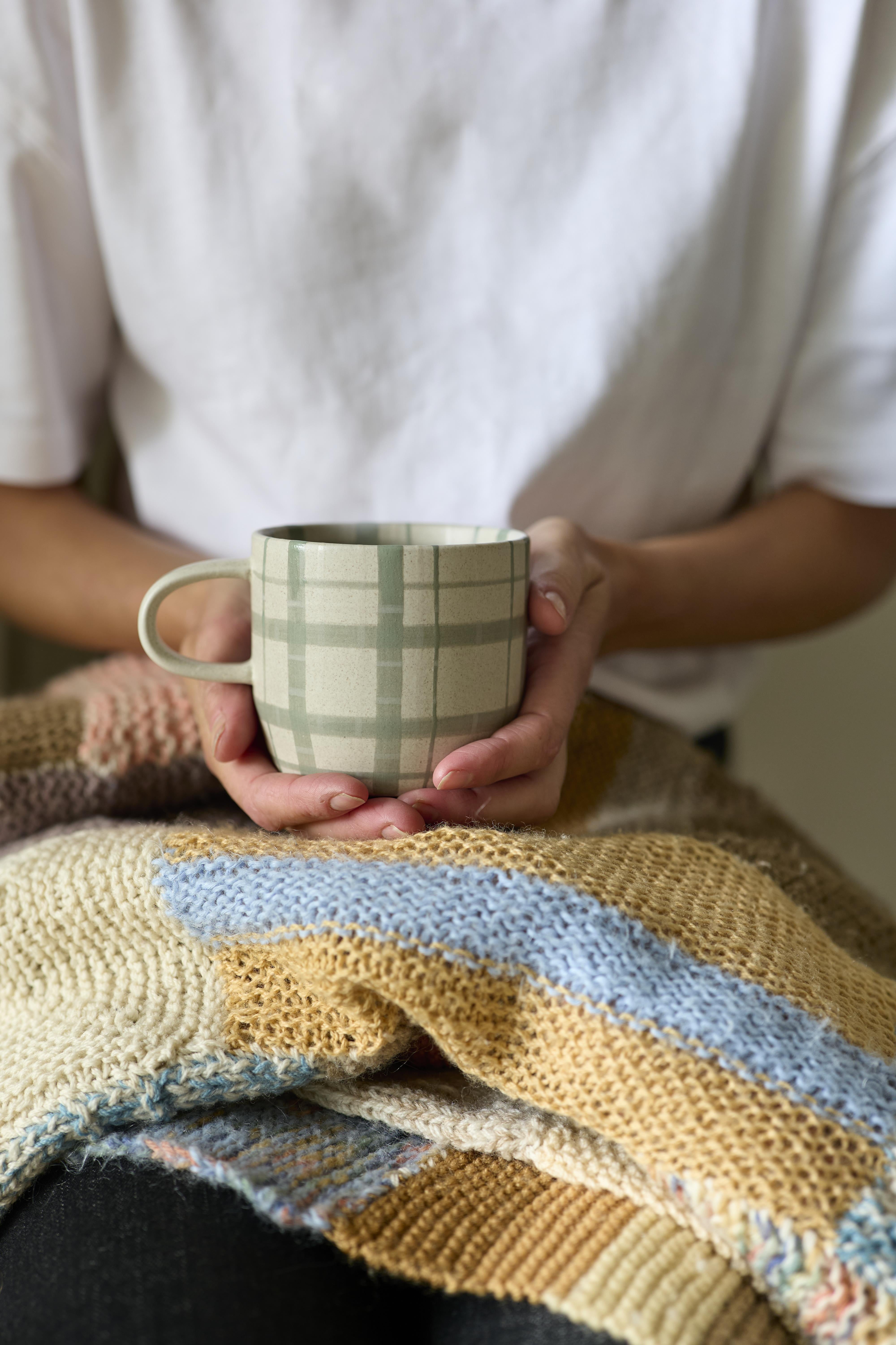 Robert Gordon Cat's Pyjamas Mug Single - Duck Egg Check