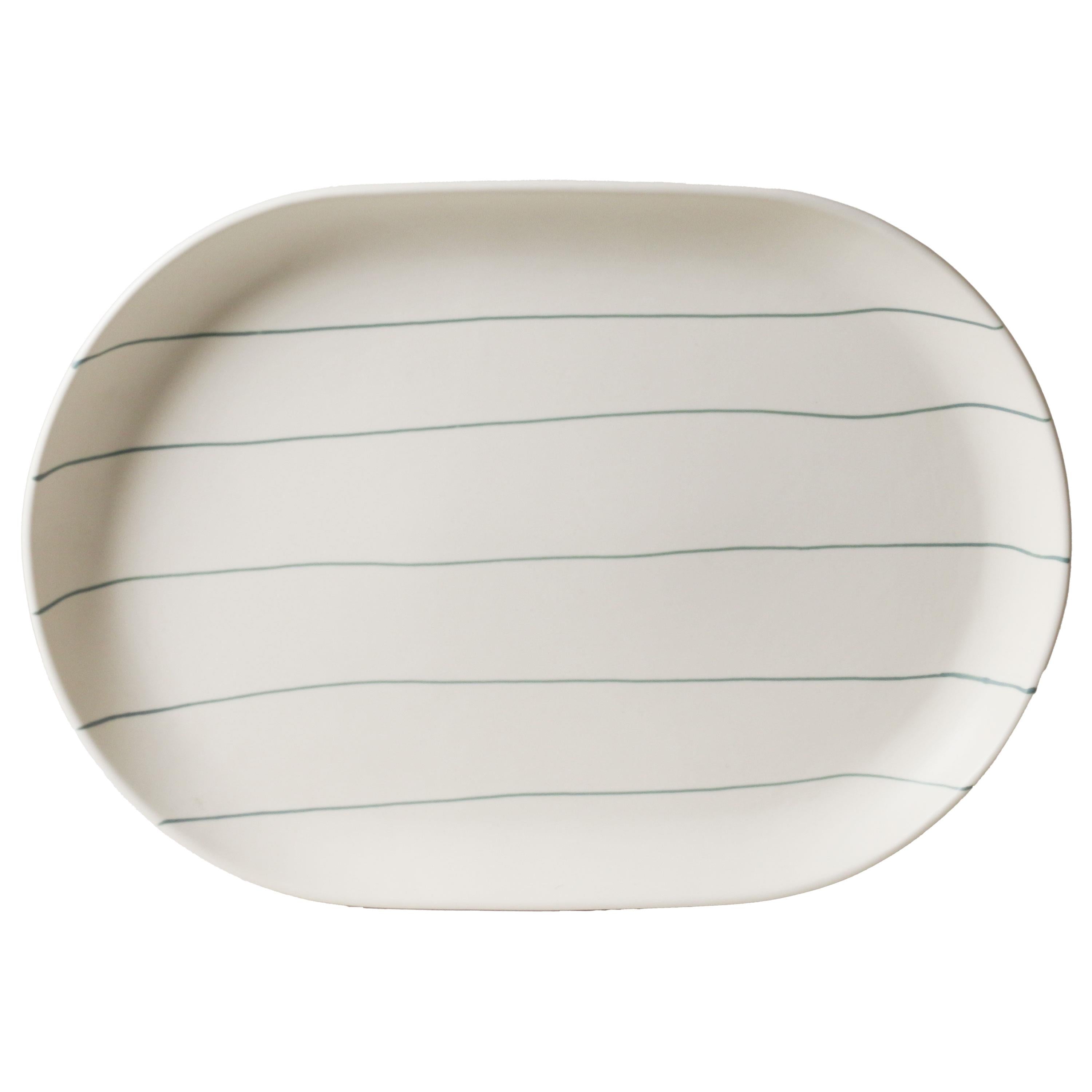 Robert Gordon Coastal Junction Oval Tray 38x26.5cm - Cream with Green Stripe