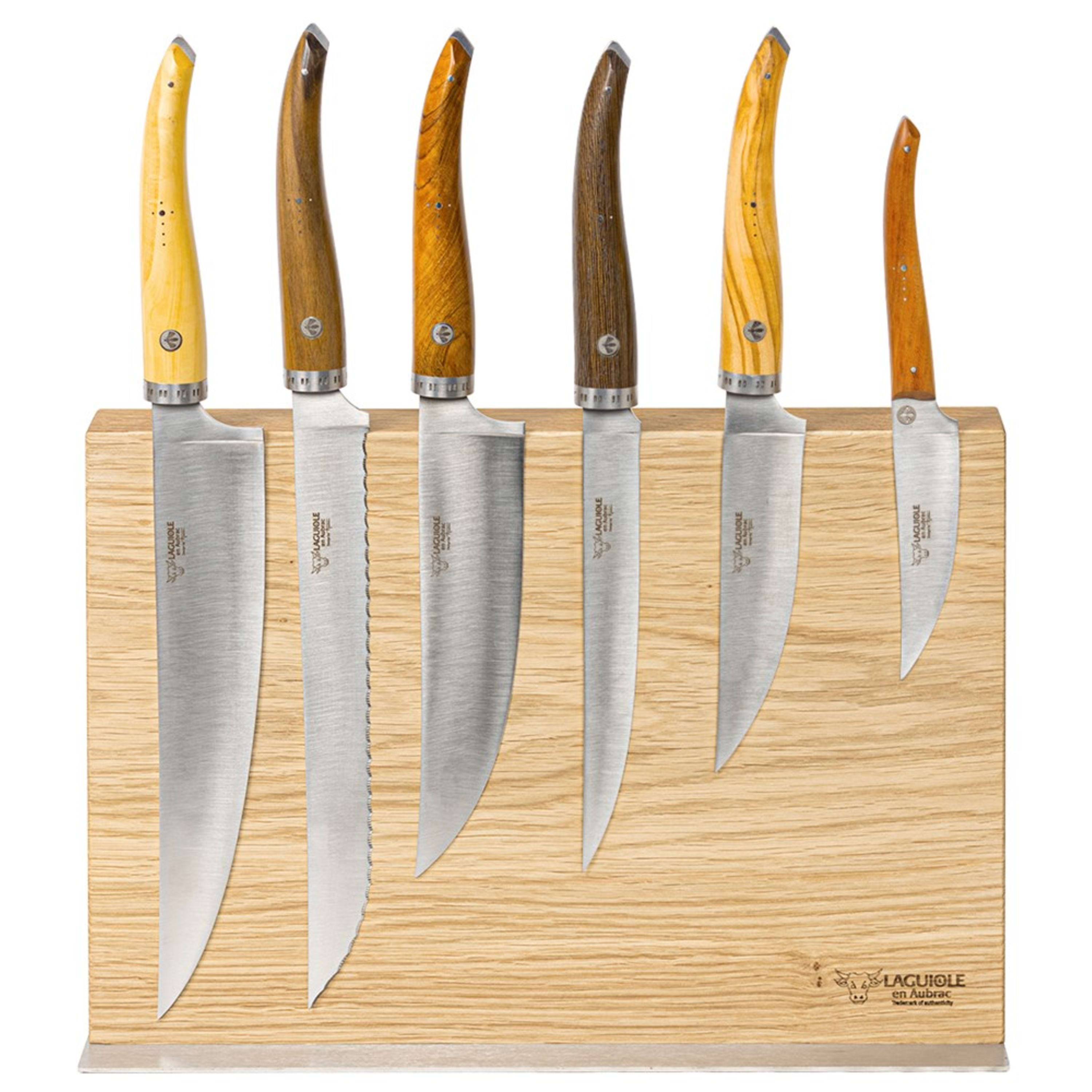 Laguiole en Aubrac 6 Piece Cuisine Gourmet Set with Magnetic Block - Mixed Wood