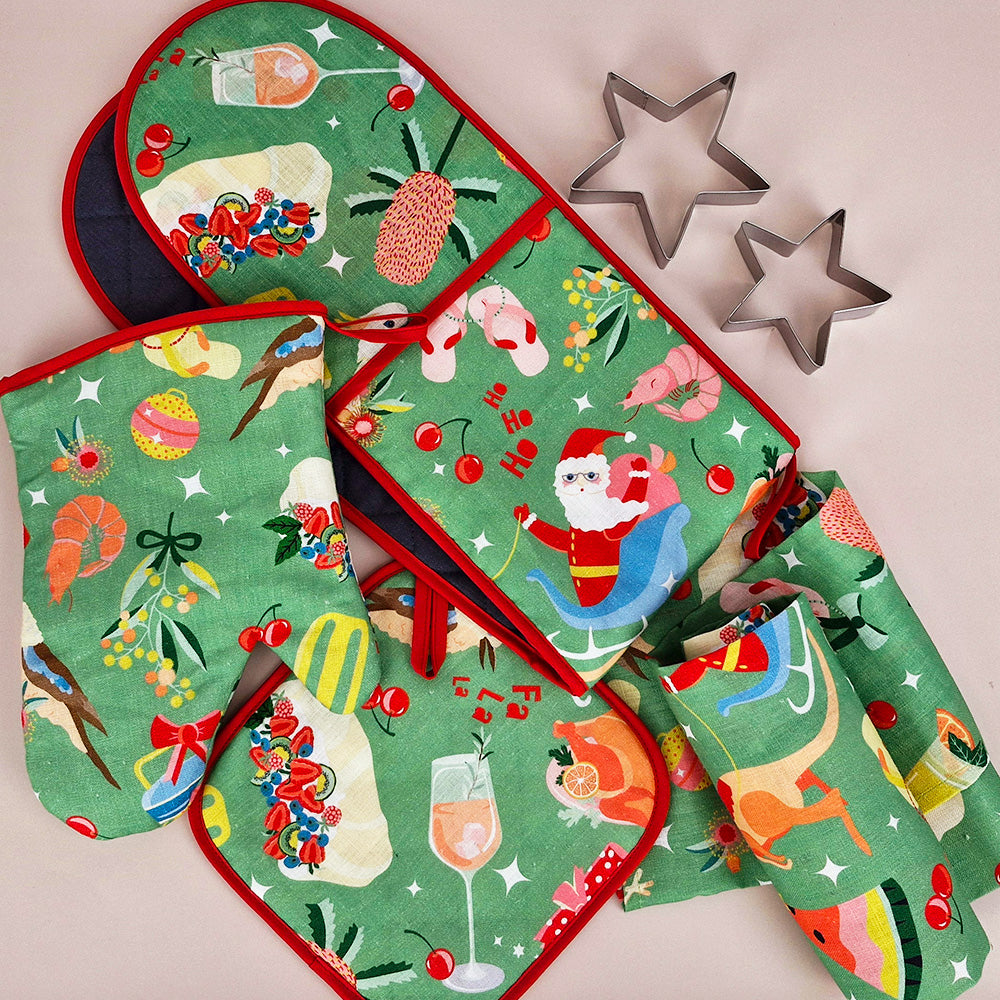 Annabel Trends Linen Double Oven Mitt Holiday Green