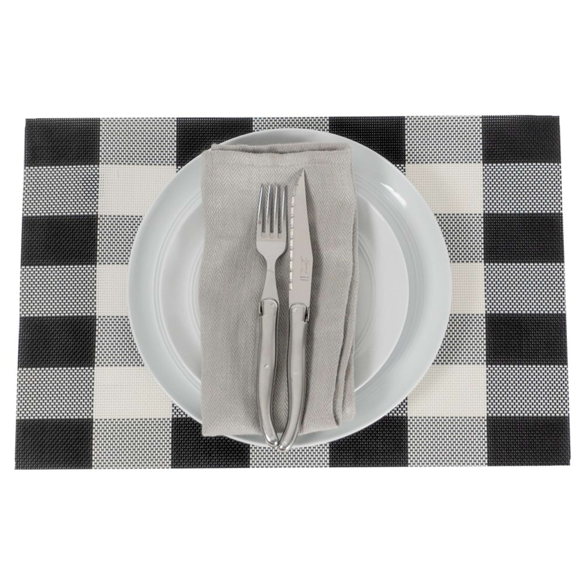 Icon Chef 6 Piece Table Placemat Set - Black Gingham