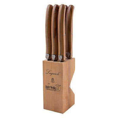 Laguiole André Verdier Olive Wood Steak Knife Set – 6 Piece Gift Box (Made in France)