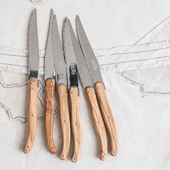 Laguiole André Verdier Olive Wood Steak Knife Set – 6 Piece Gift Box (Made in France)
