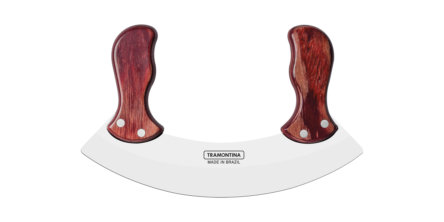 Tramontina Polywood Mezzaluna With Stainless-Steel Blade & Red Treated Wood Handles