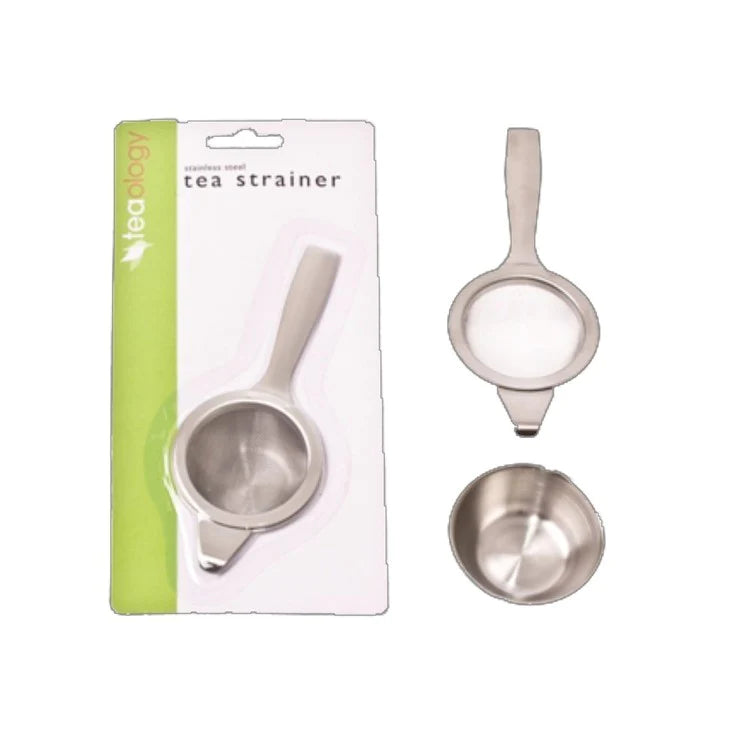 Teaology Stainless Steel Long Handle Tea Strainer with Bowl