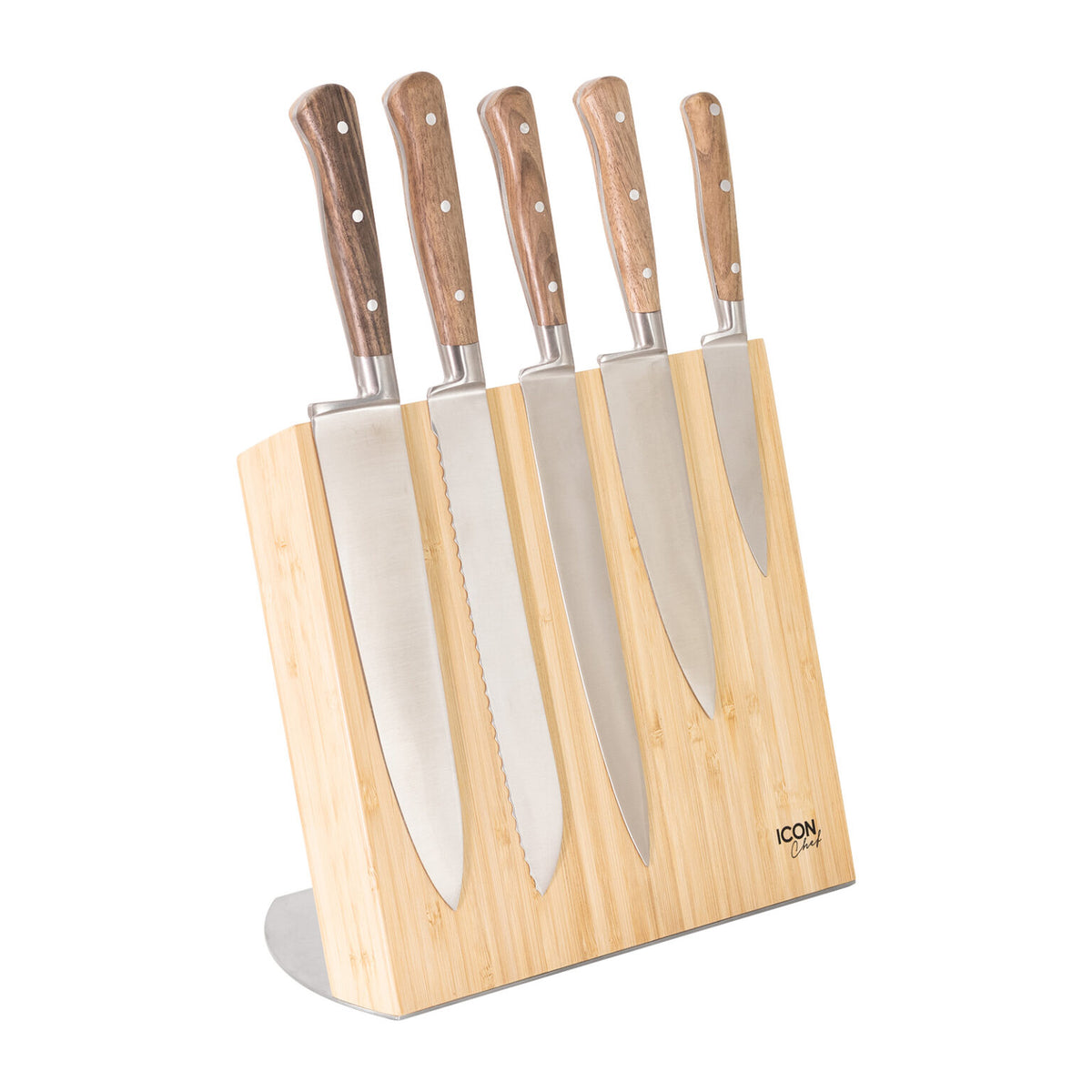 Icon Chef Magnetic Knife Block with Stainless Steel Base - Bamboo