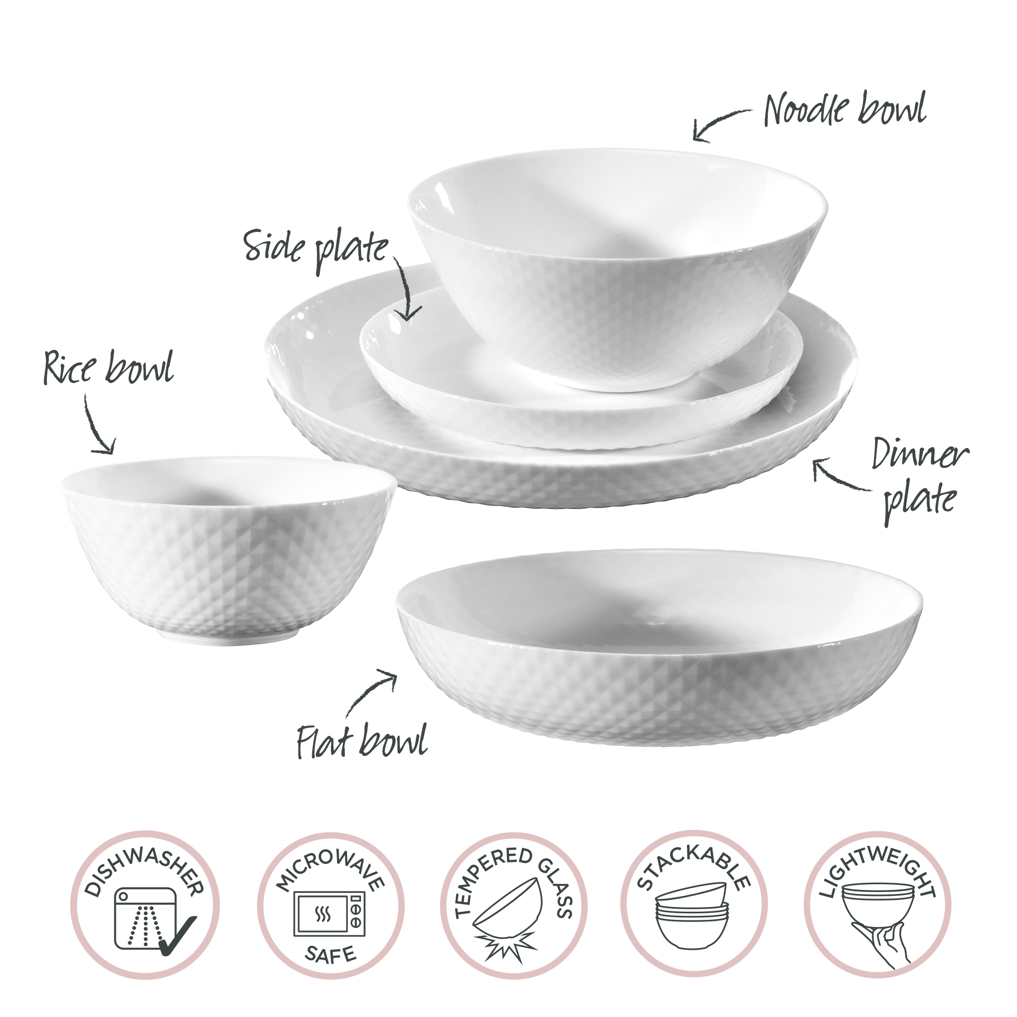 Wiltshire Diamond White Flat Bowl 20cm x 4.4cm