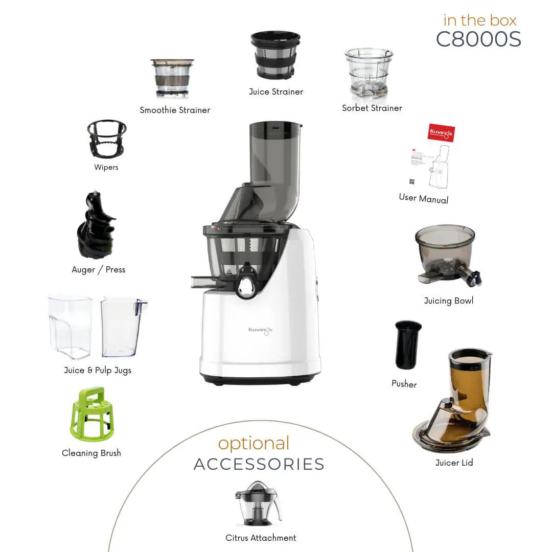 Kuvings C8000S Cold Press Juicer with Smoothie & Sorbet Strainers - White