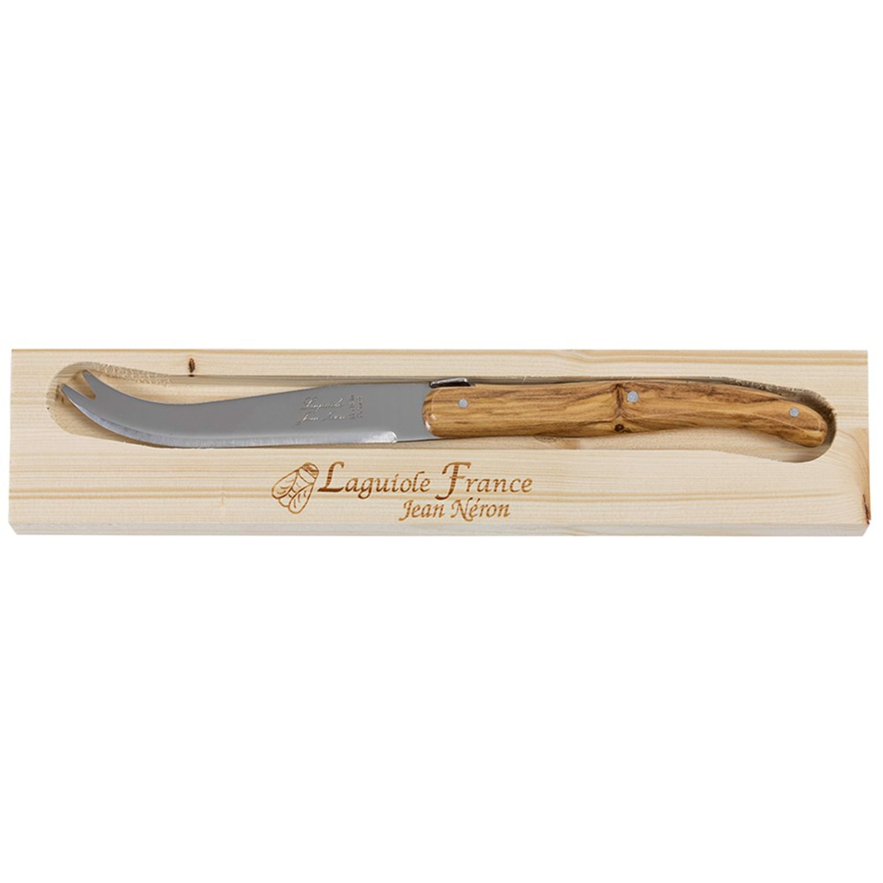 Laguiole Jean Néron Single Cheese Knife in Wooden Gift Box - Olive Wood