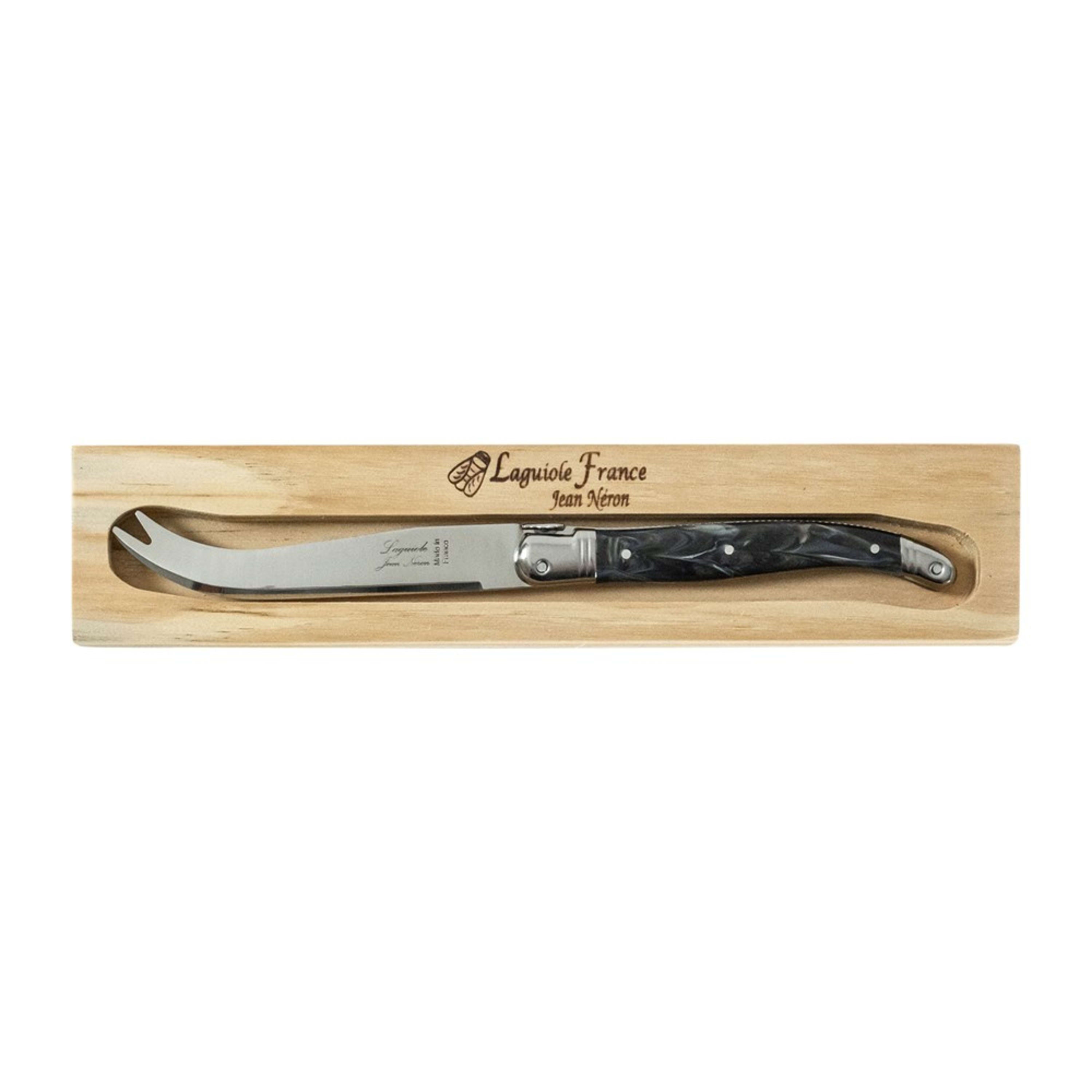 Laguiole Jean Néron Single Cheese Knife in Wooden Gift Box - Black Horn