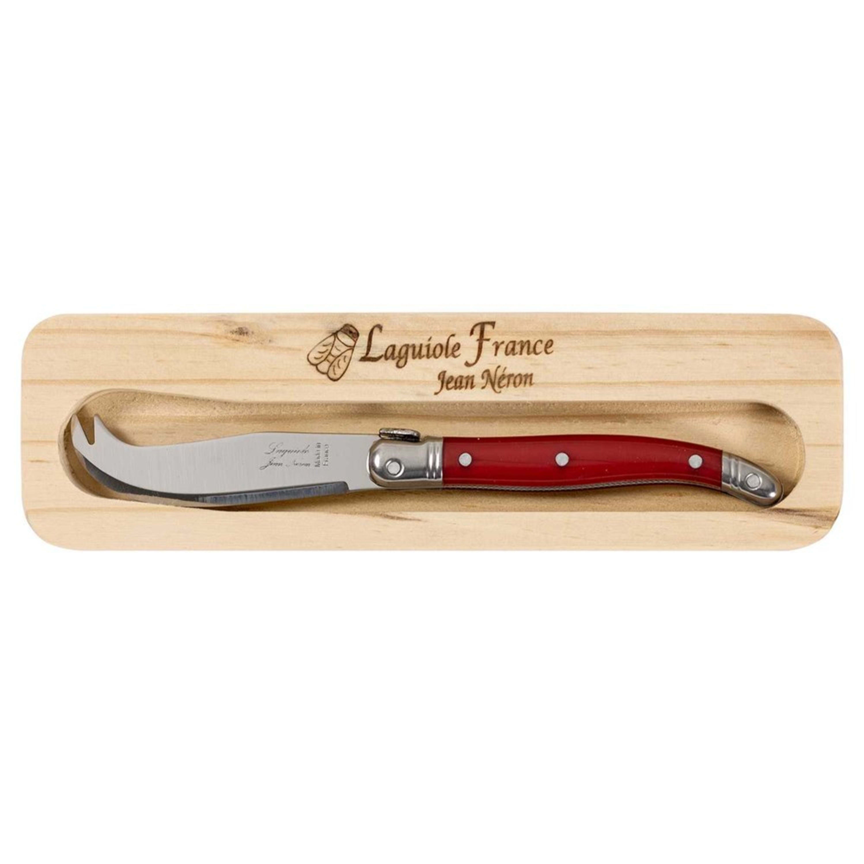 Laguiole Jean Néron Single Mini Cheese Knife in Wooden Box - Red