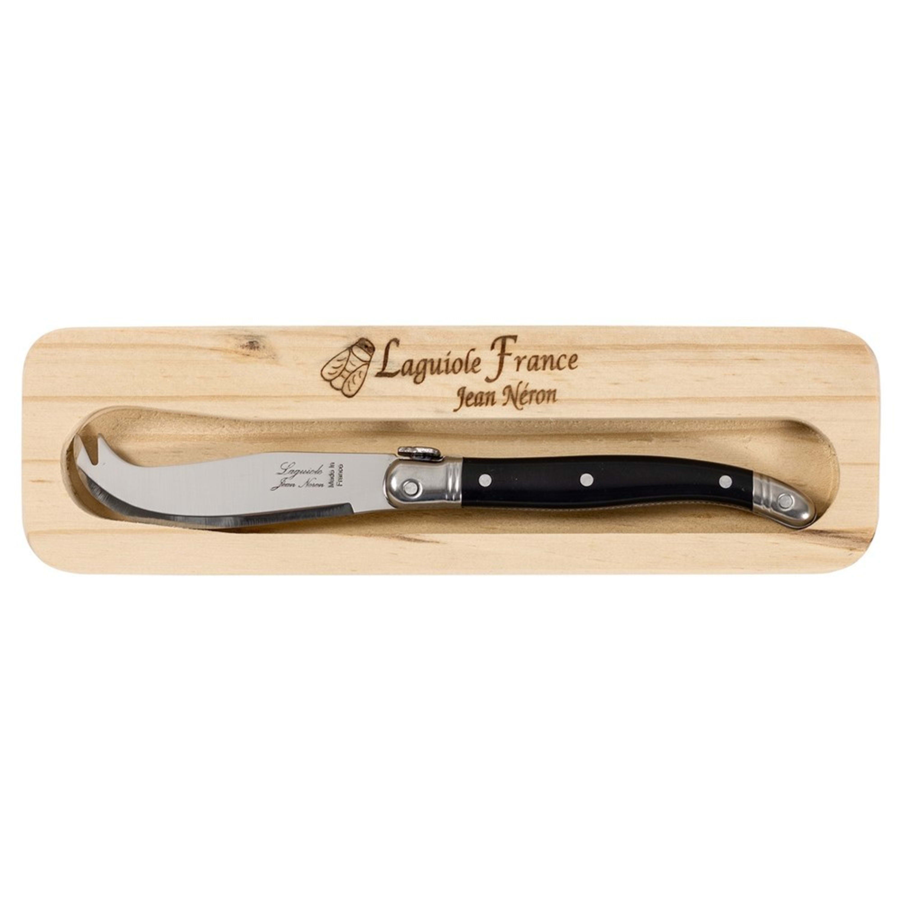 Laguiole Jean Néron Single Mini Cheese Knife in Wooden Box - Black