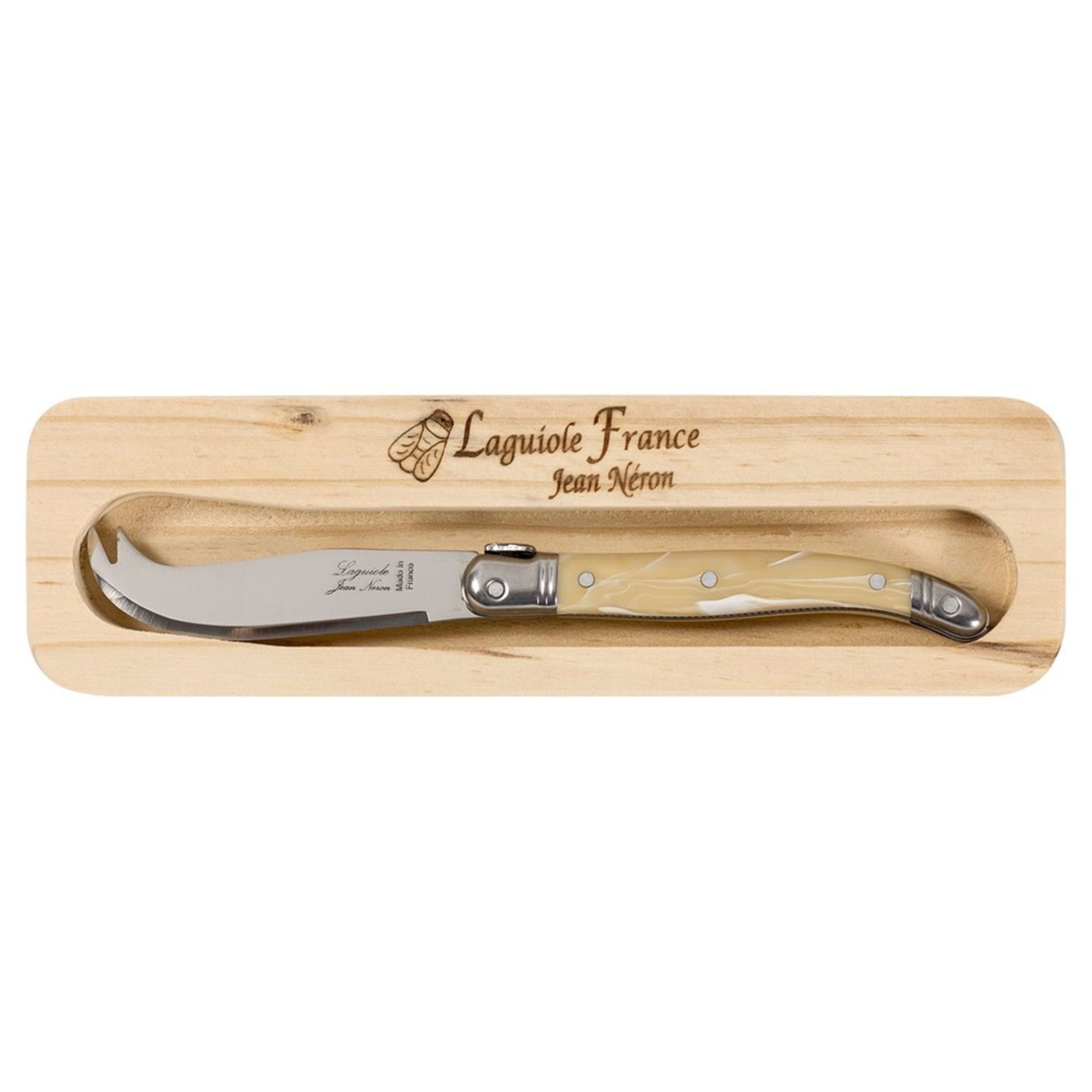 Laguiole Jean Néron Single Mini Cheese Knife in Wooden Box - Light Horn