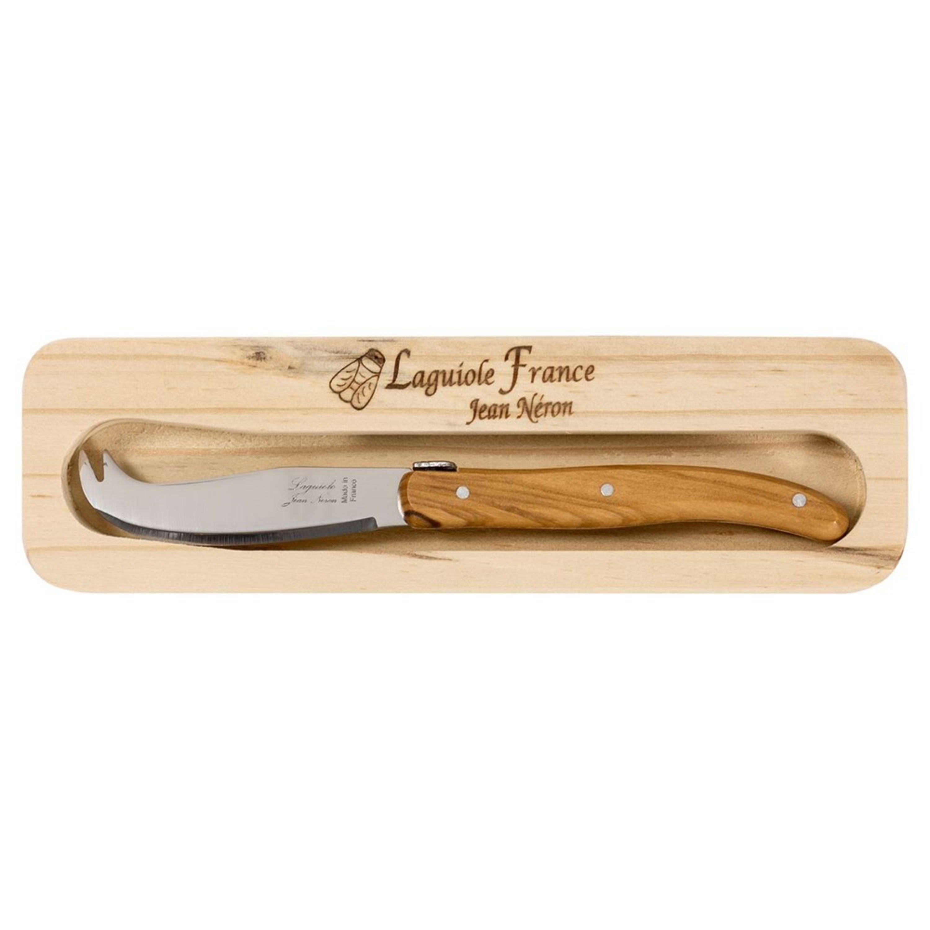 Laguiole Jean Néron Single Mini Cheese Knife in Wooden Box - Olive Wood