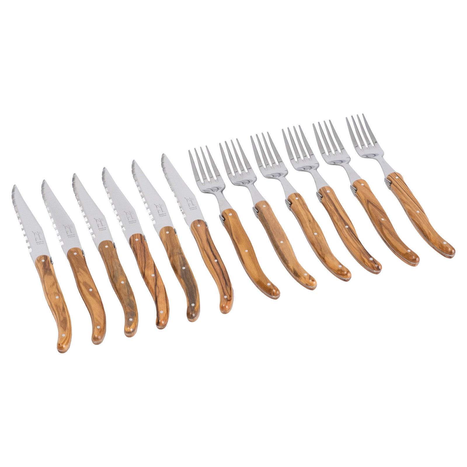 Laguiole Jean Neron Olive Wood Cutlery Set of 12