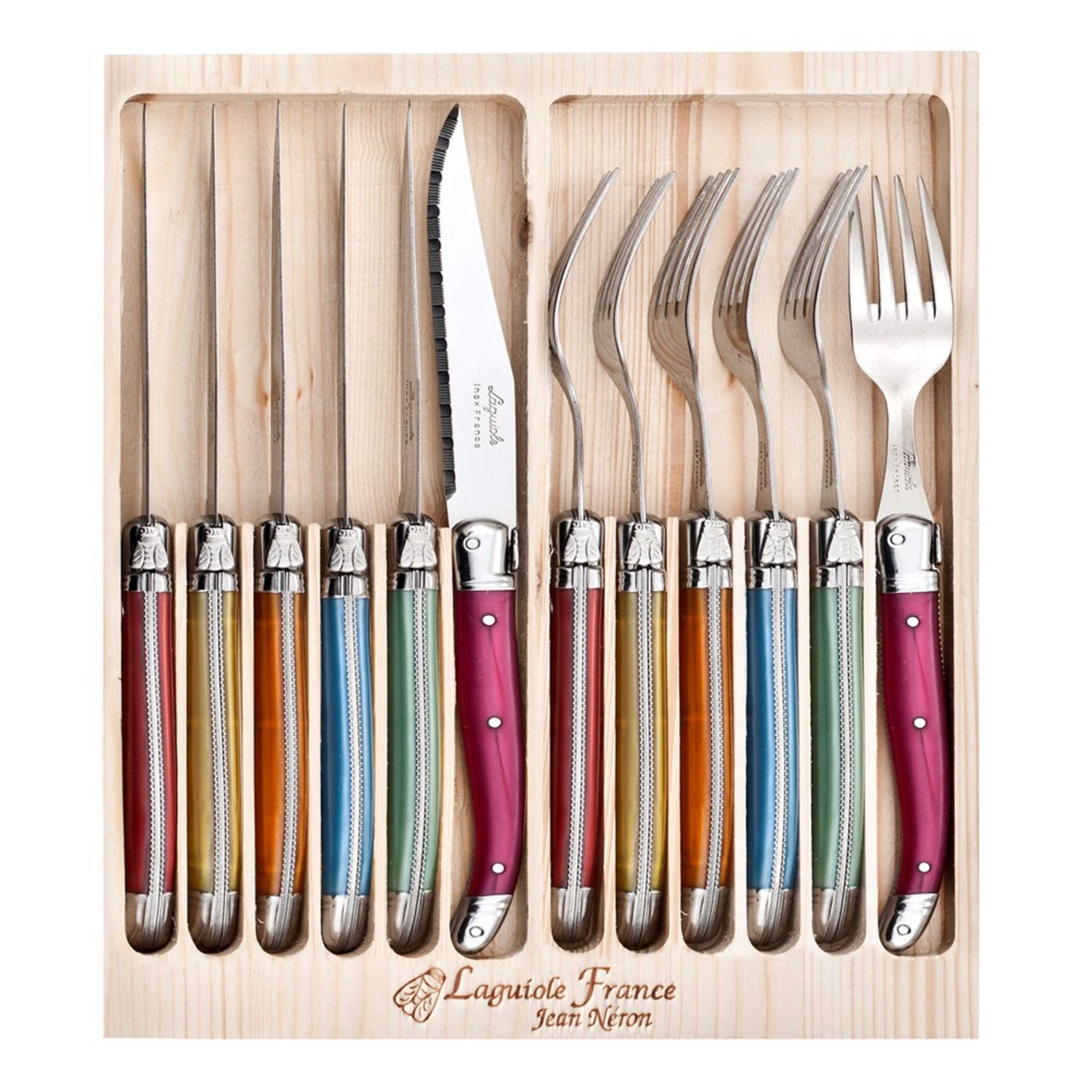 Laguiole Jean Néron 12 Piece Cutlery Set - Mixed Colours