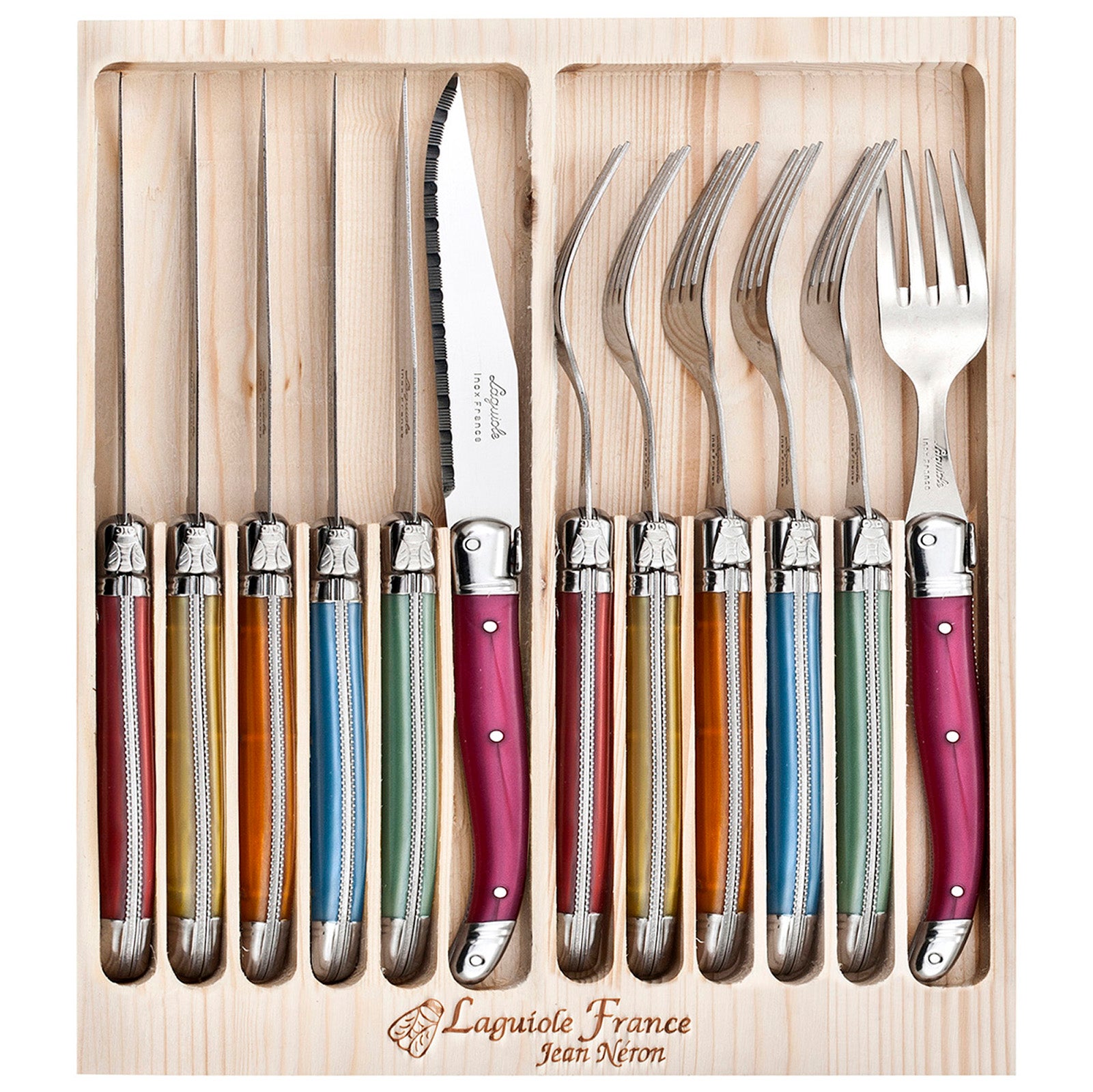 Laguiole Jean Neron Cutlery Set of 12 - Mixed Colour