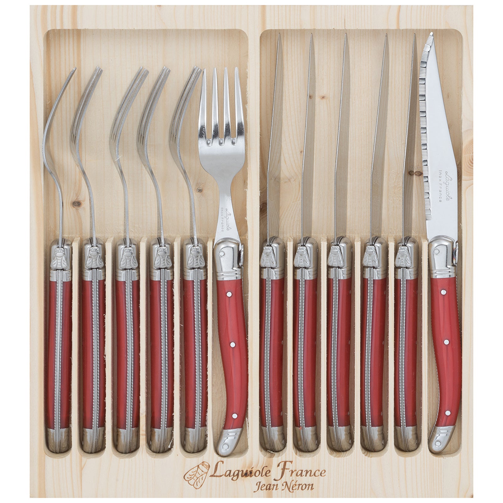 Laguiole Jean Neron Cutlery Set of 12 - Red