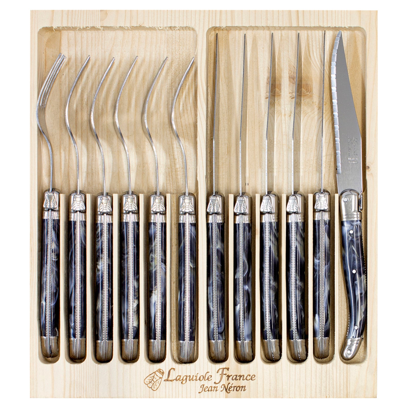 Laguiole Jean Neron Cutlery Set of 12 - Black Horn