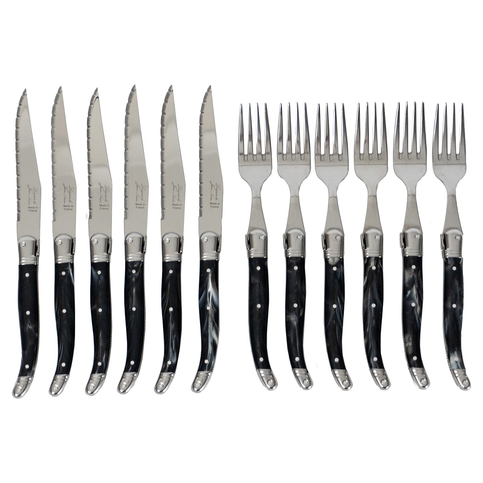 Laguiole Jean Neron Cutlery Set of 12 - Black Horn