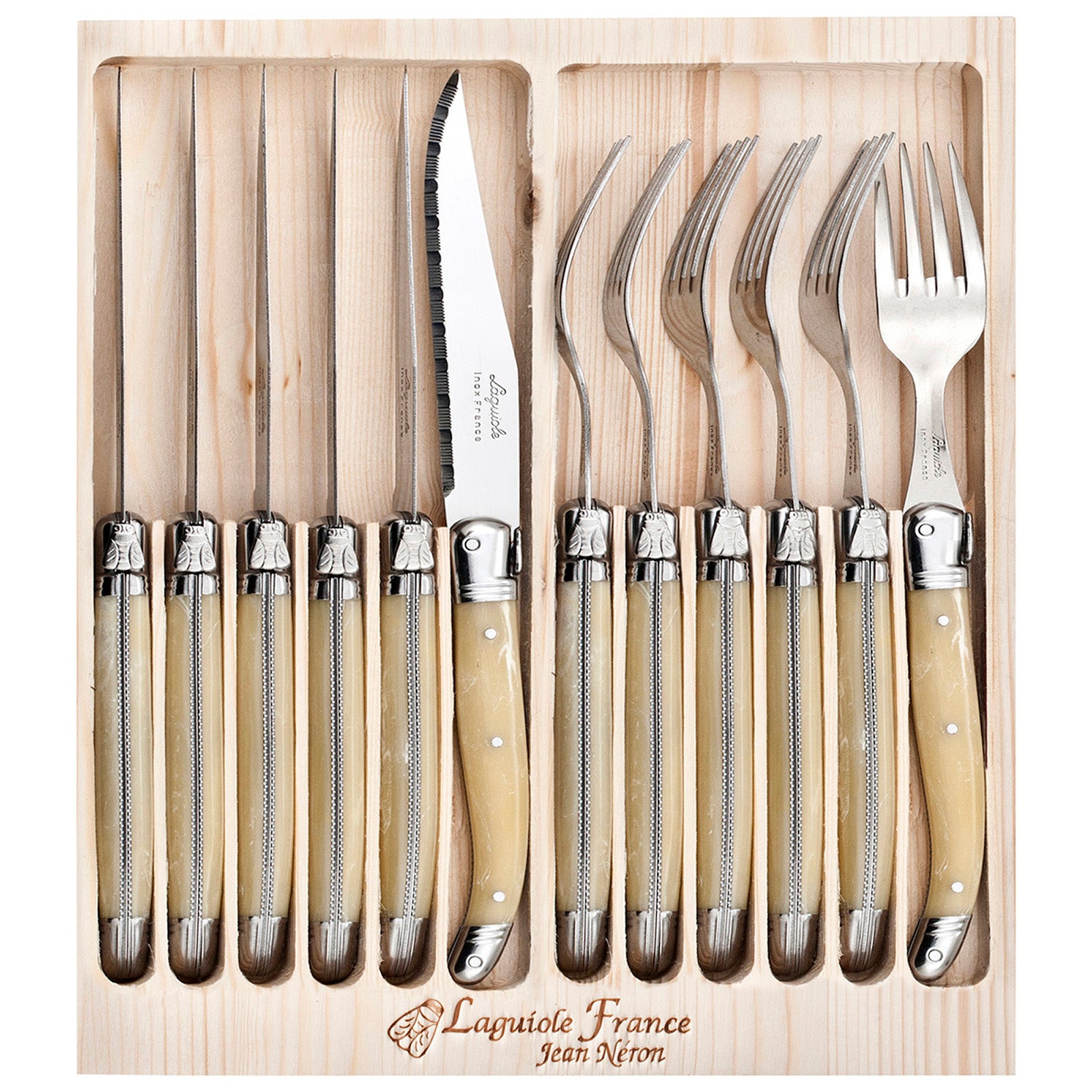 Laguiole Jean Neron Cutlery Set of 12 - Light Horn