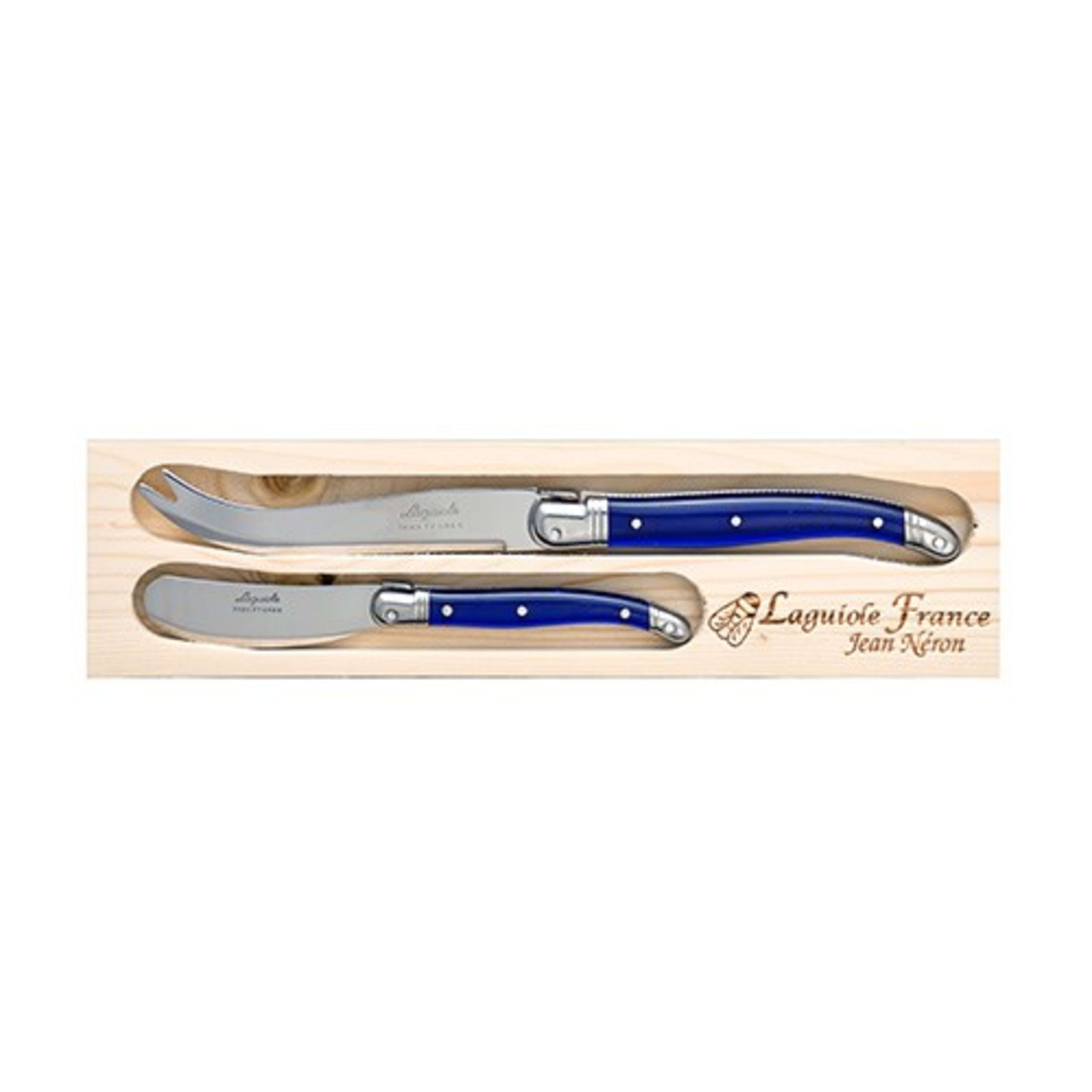 Laguiole Jean Néron 2 Piece Cheese Knife & Spreader Set - French Blue
