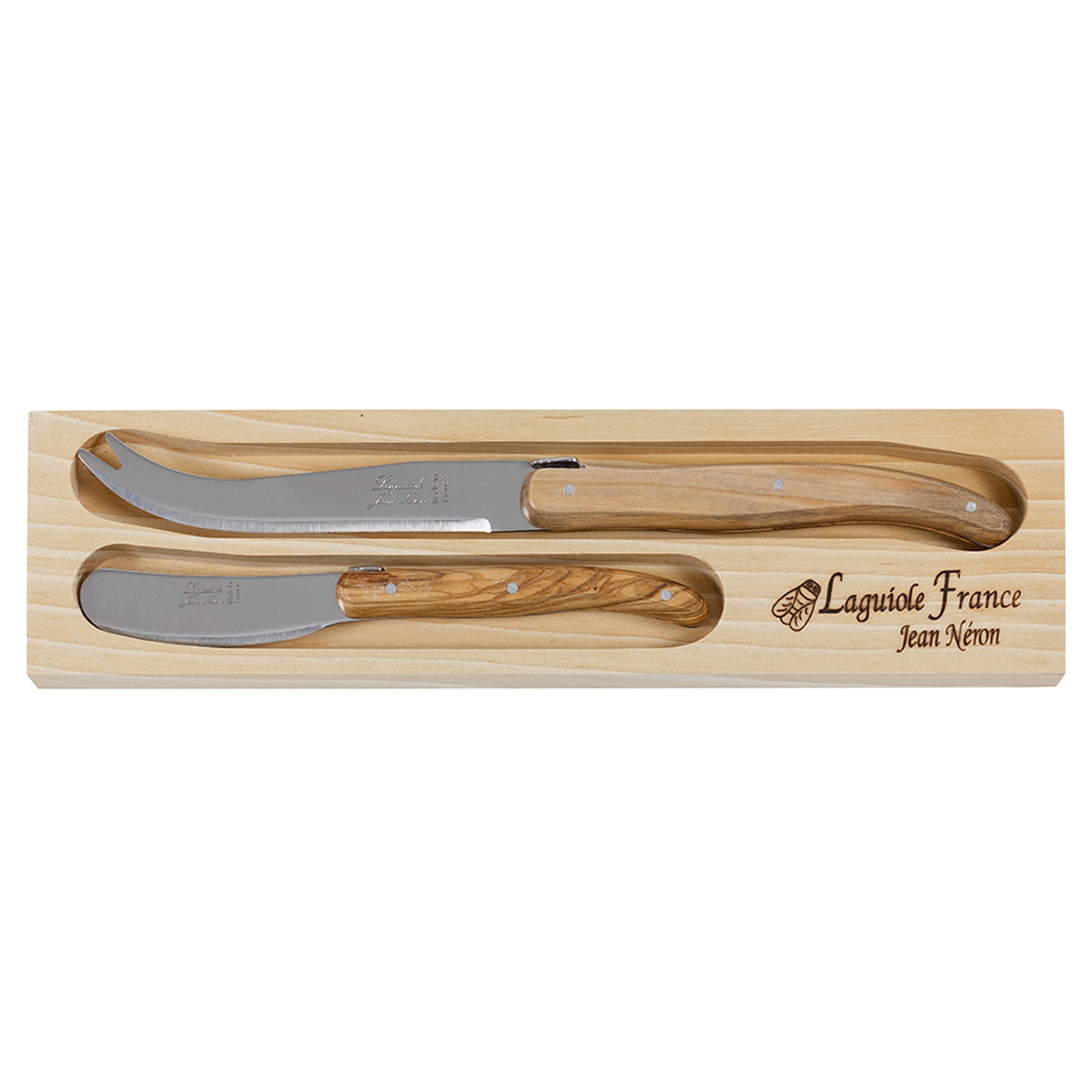 Laguiole Jean Neron Olive Wood Cheese & Pate Knife Set