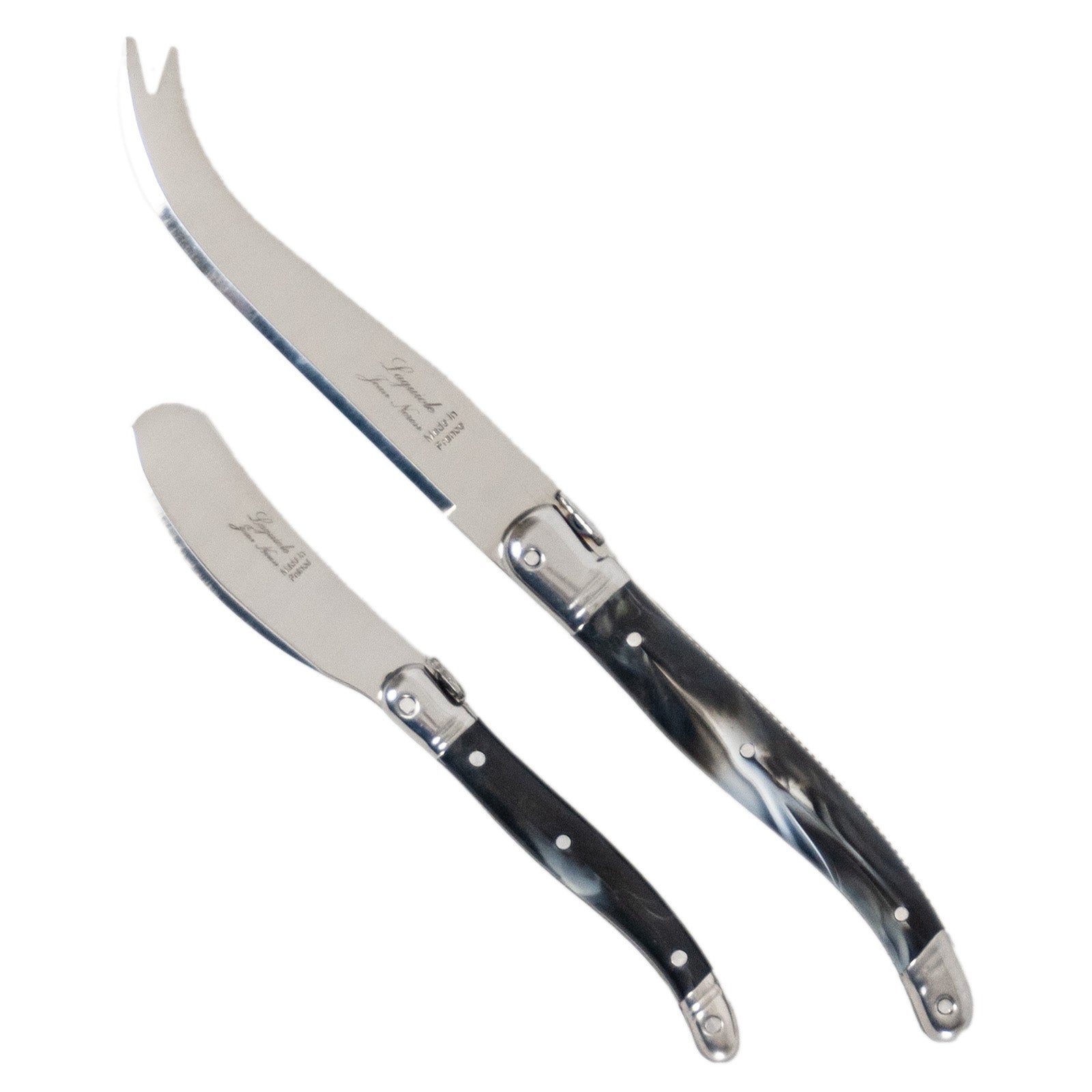 Laguiole Jean Neron Cheese & Pate Knife Set - Black Horn