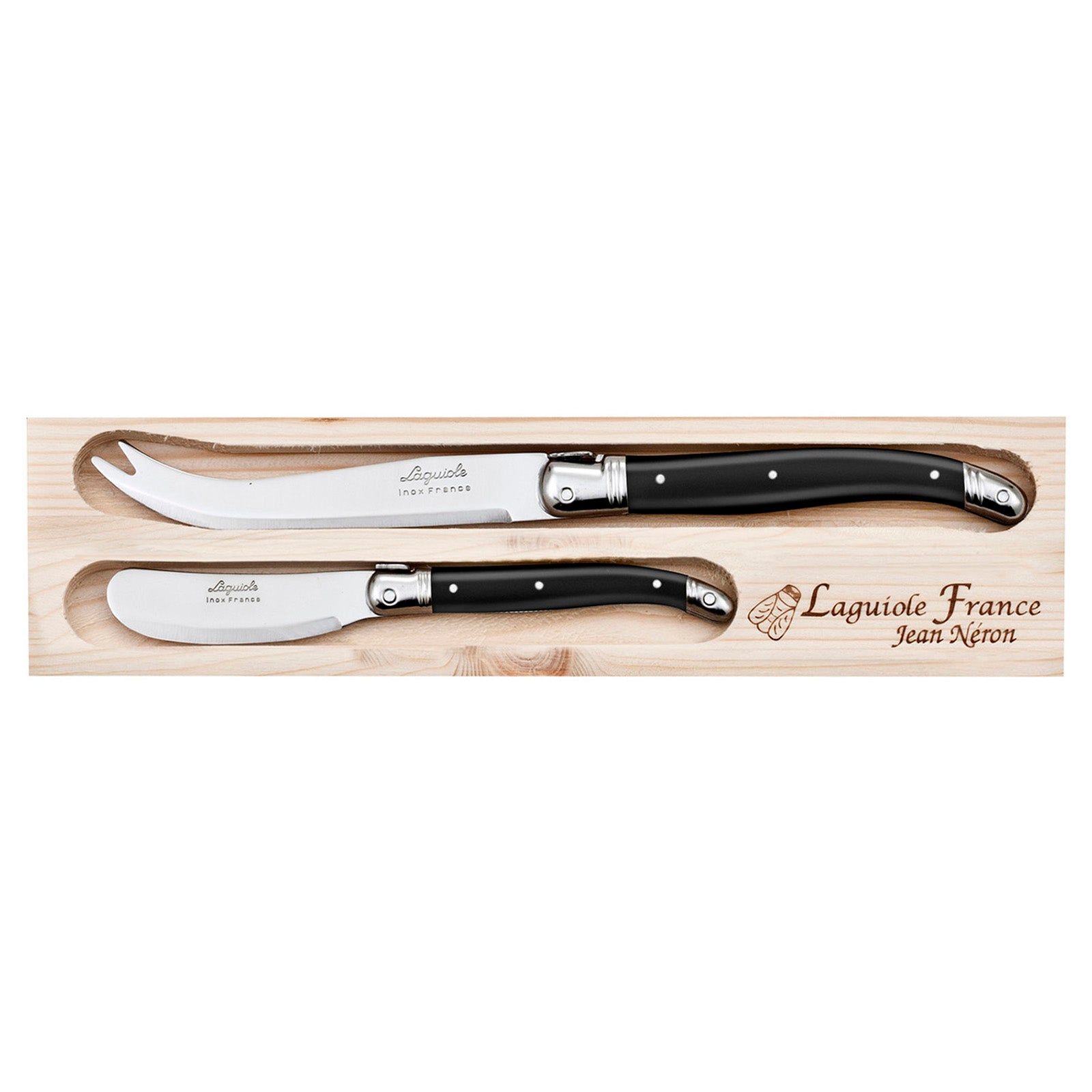 Laguiole Jean Neron Cheese & Pate Knife Set - Black