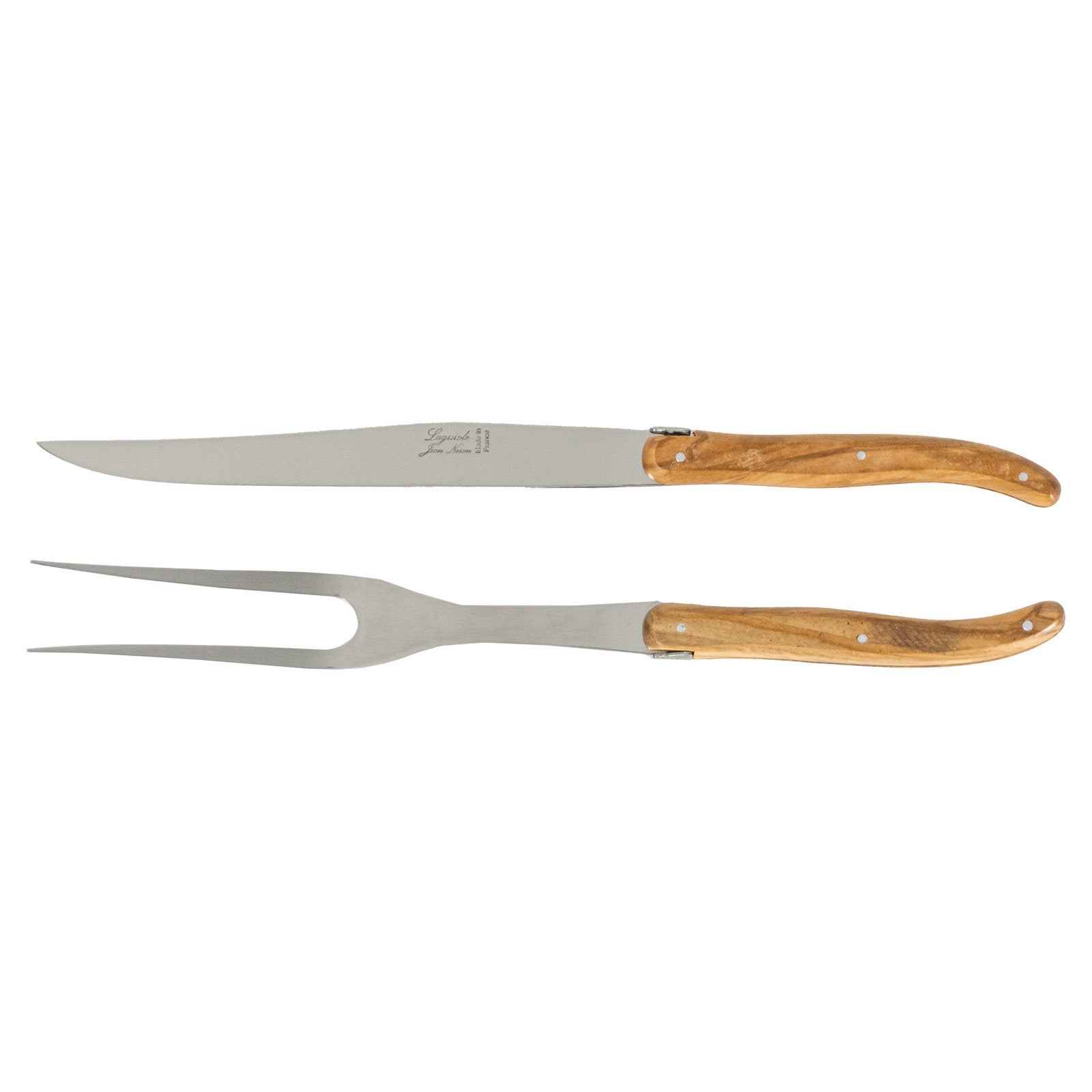 Laguiole Jean Neron Olive Wood Carving Knife & Fork Set
