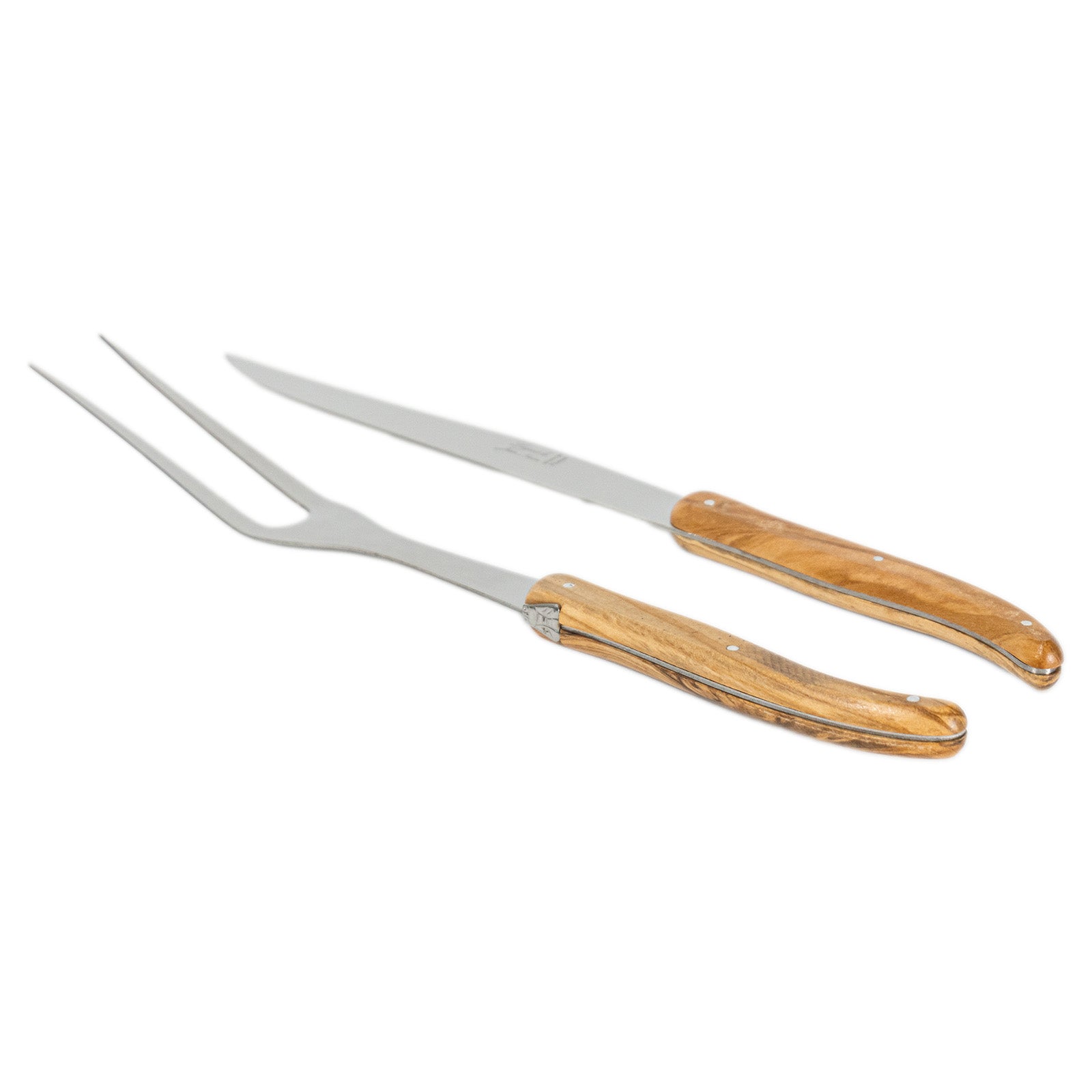 Laguiole Jean Neron Olive Wood Carving Knife & Fork Set