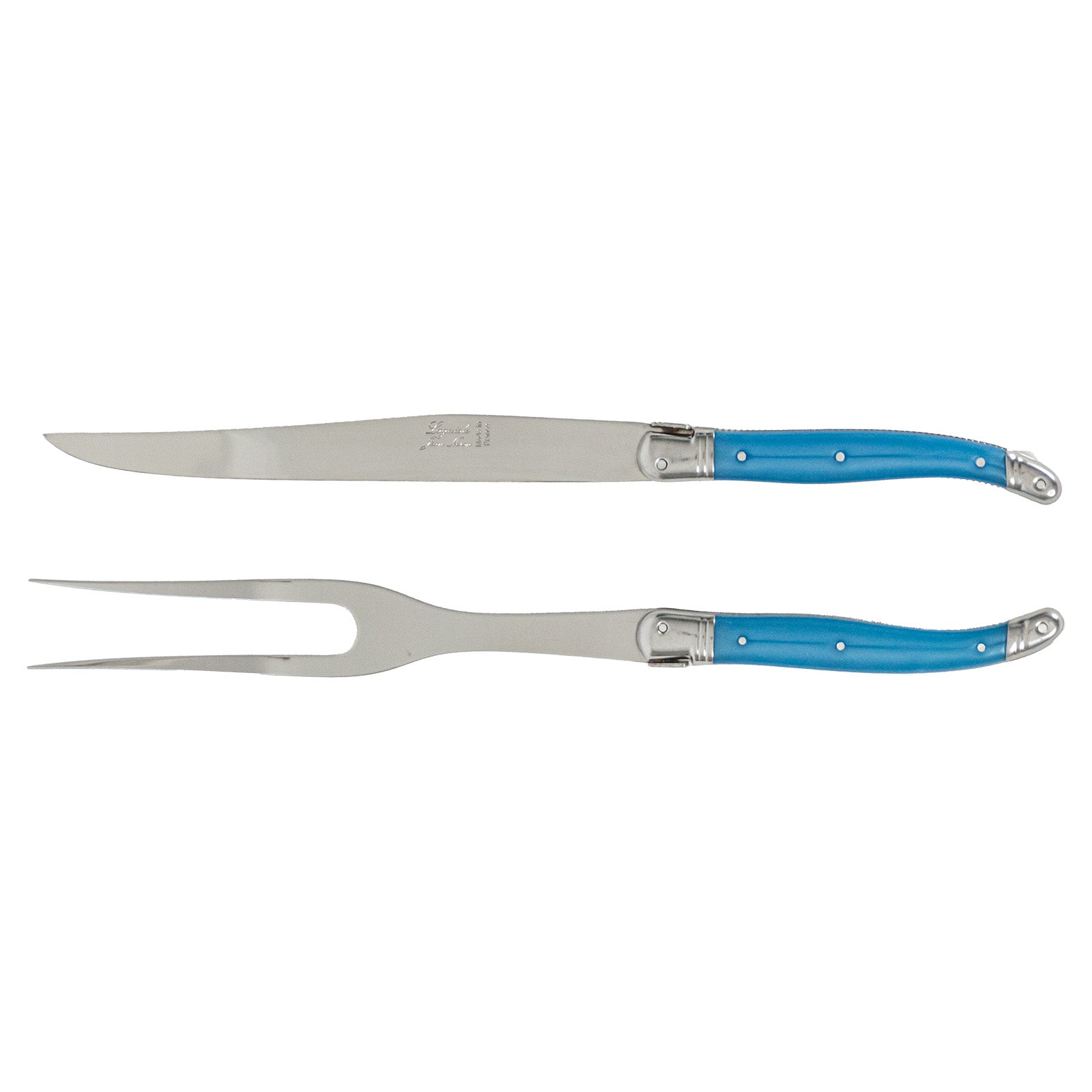 Laguiole Jean Neron Carving Knife & Fork Set - Blue