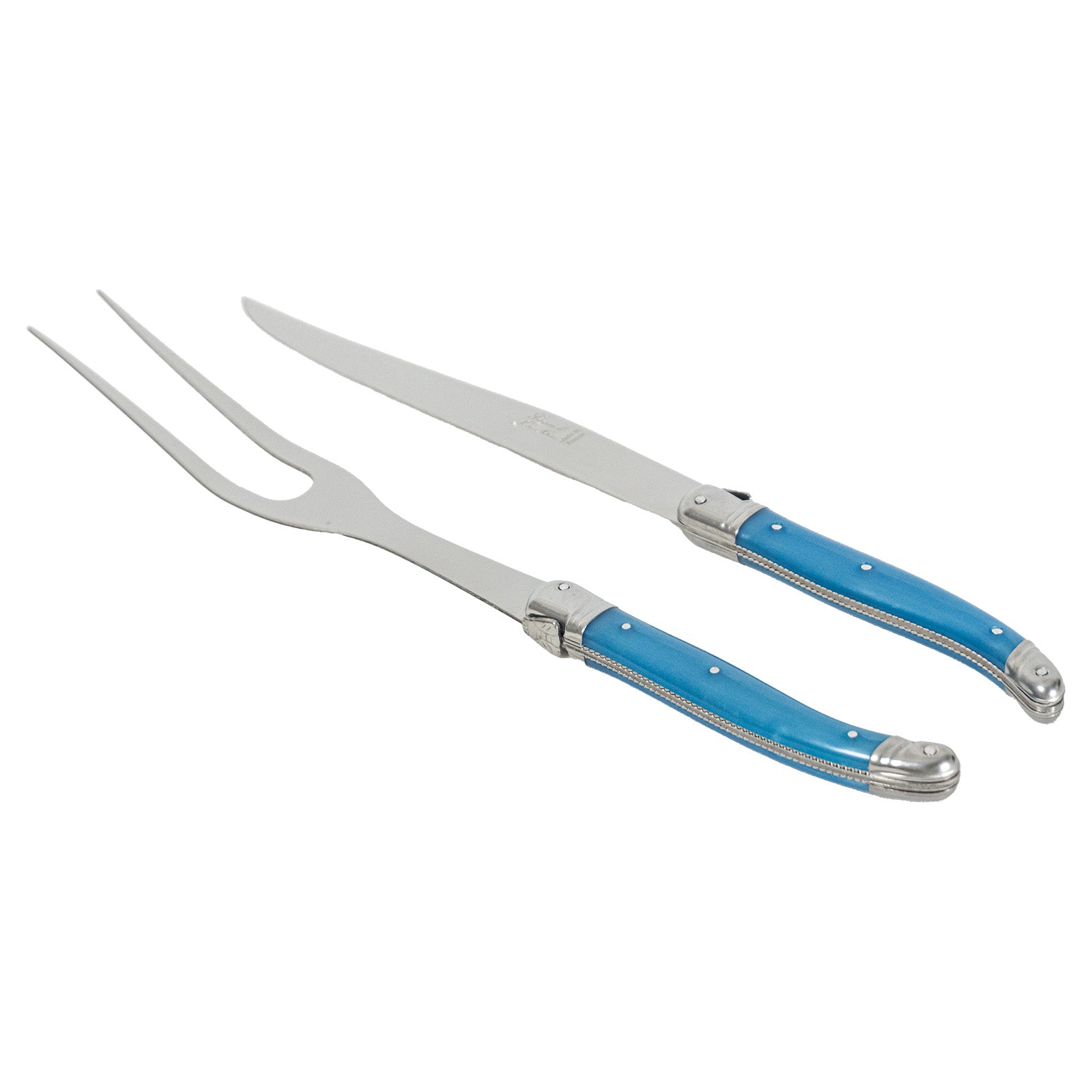 Laguiole Jean Neron Carving Knife & Fork Set - Blue