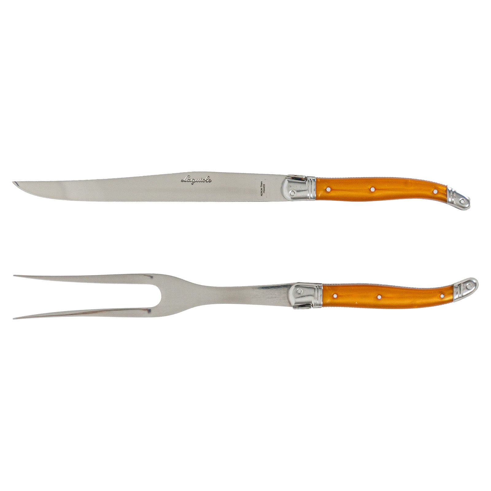 Laguiole Jean Neron Carving Knife & Fork Set - Orange