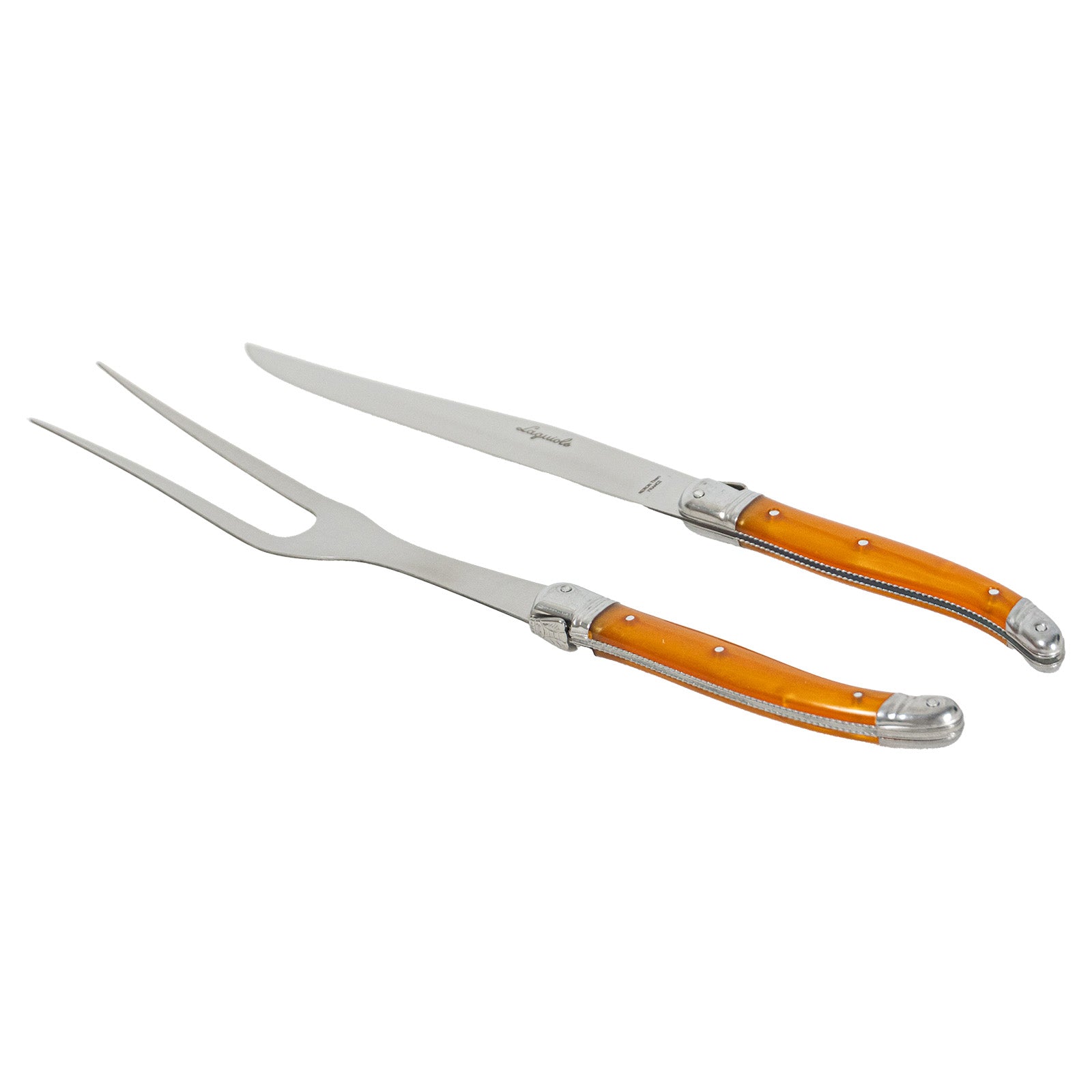 Laguiole Jean Neron Carving Knife & Fork Set - Orange